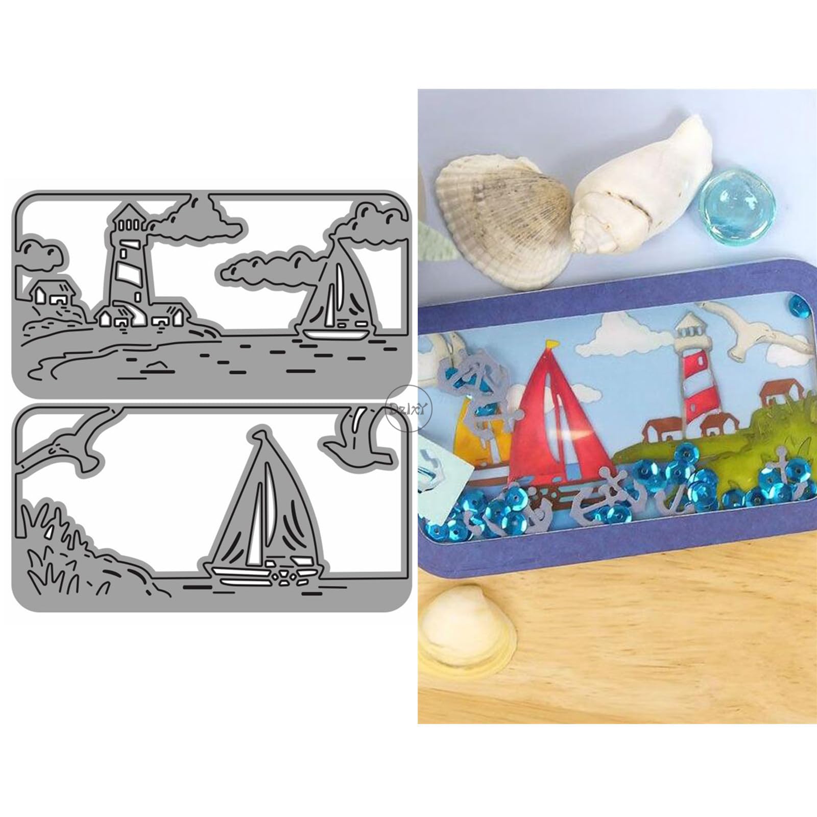 DzIxY Sailboat Lighthouse Metal Cutting Dies for Card Making Kit Embossing Paper Die Cuts Set Scrapbook Stencils Supplies Machine Templates
