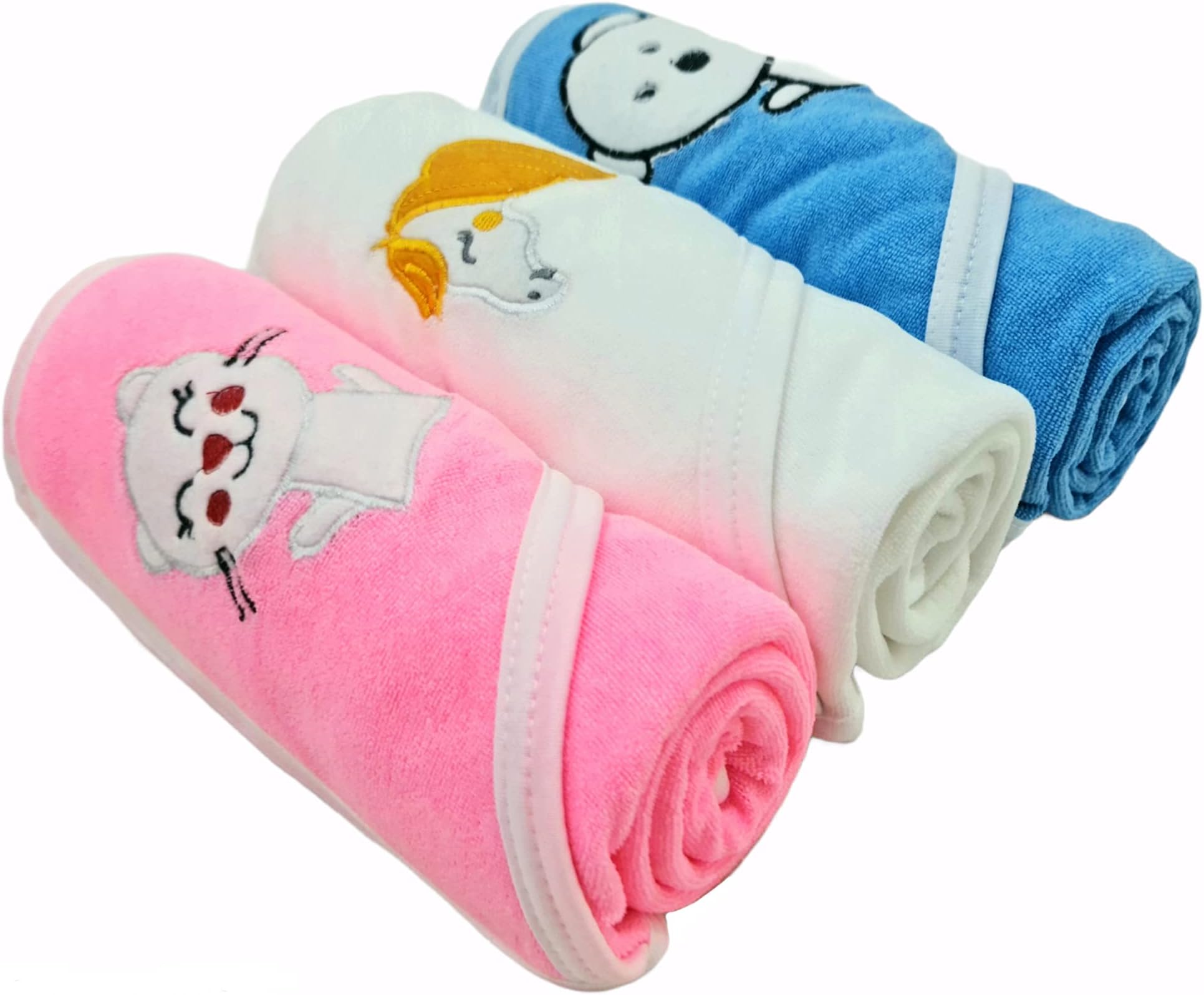 Baby Bath Cotton Towels New Born Combo Pack Of Hooded Soft Wrapping Towel Pack Of 2(70 Cm X 66 Cm) Set Of 3 Pieces, Pink