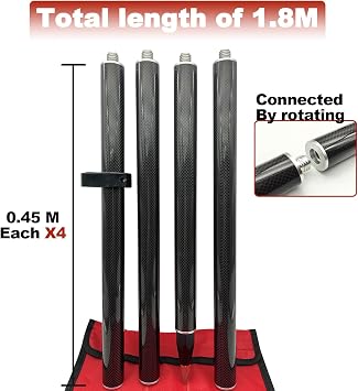 1.8M Land Surveying Equipment RTK Carbon Fiber Surveying Prism Pole, 4 Section Survey Pole, with 5/8X11 Thread, 4 Section Prism Pole with Level Bubble and Soft Bag