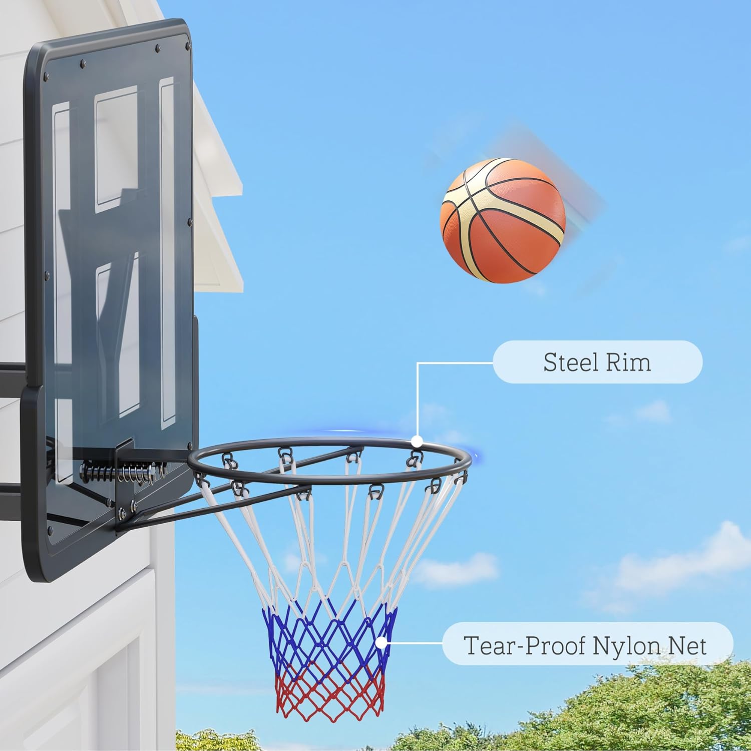 Soozier Wall Mounted Basketball Hoop, Reinforced Shatter Resistant 43" Backboard Basketball Goal Combo Kit with All Weather Net for Outdoor or Indoor Use