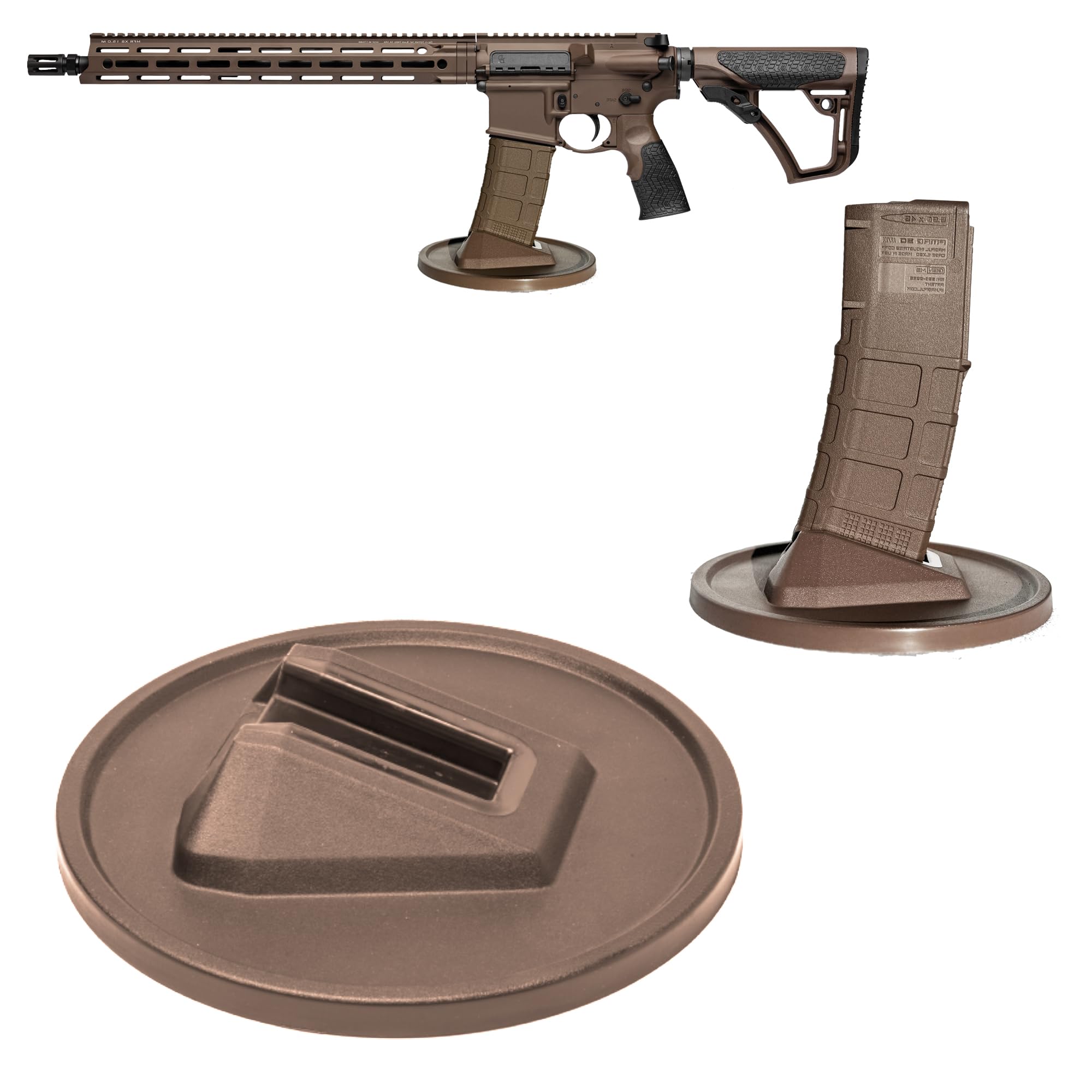 GUNCREED Rifle Display Stand for AR-15– Durable, Made in USA Pistol Stand - Gun Stand Compatible with 30RD Gen 2 & 3 Magpul PMAGs, GEN M3 & M2 MOE Magazines (Coyote Tan MIL-SPEC Nylon((No 3D Printed)