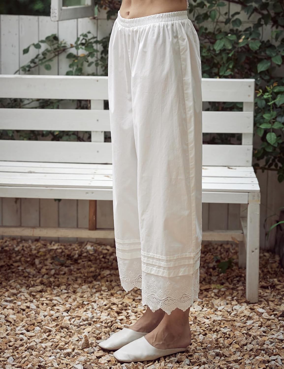 BEAUTELICATE 100% Cotton Pettipants for Women Under Dress Horizontal Pleating Lace Trim Pockets - Image 3