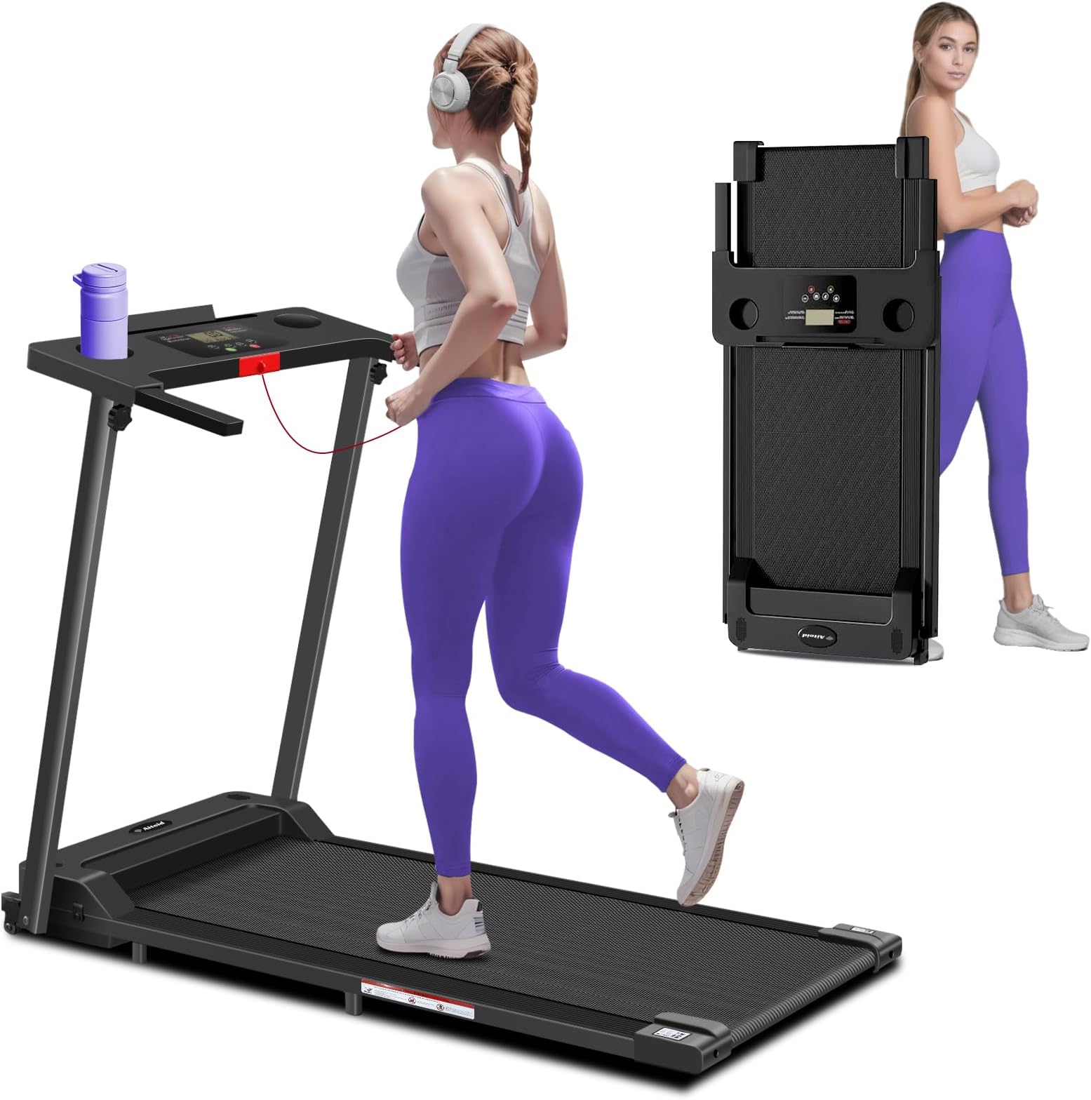 Aiteid Portable Treadmill with Handle, 3.0HP Walking Pad with Handlebar, Folding Treadmill with LED Display, Walking Pad Treadmill Electric Treadmill for Small Space in Home, 300 lbs Capacity