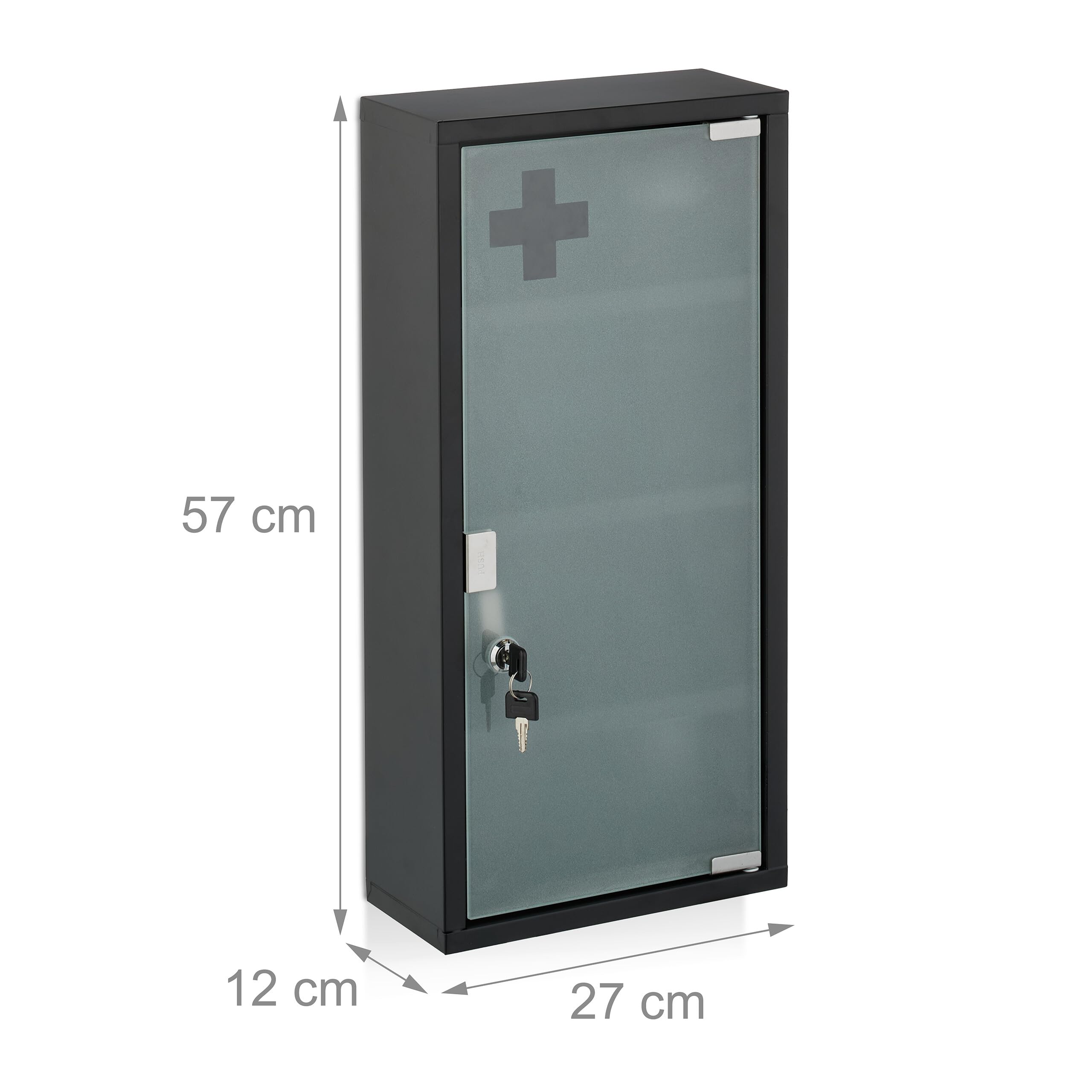 Relaxdays Armoire à Pharmacie, 4 Compartiments, mélange de matériaux H x L x P : 57 x 27 x 12 cm, Noire