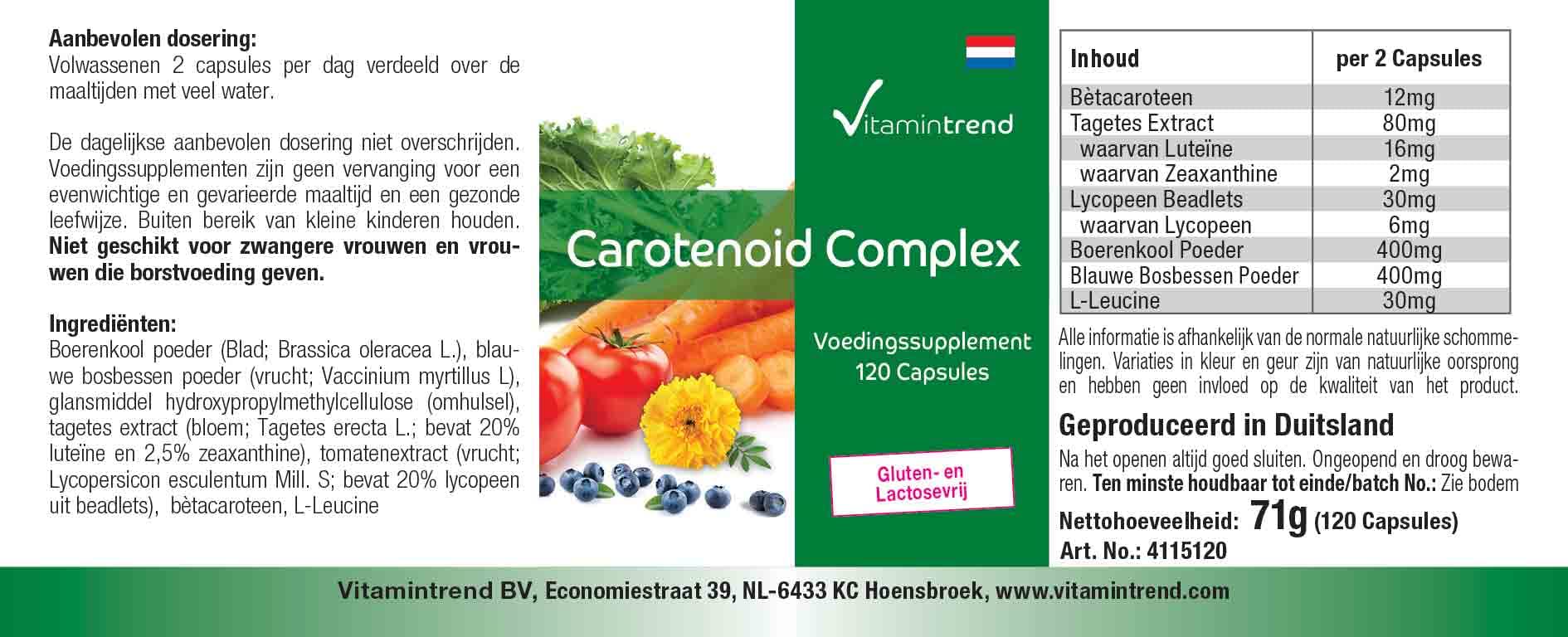 Vitamintrend Complesso di carotenoidi, 120 capsule, facili da deglutire, carotenoidi naturali, integratore alimentare vegano senza stearato di magnesio, prodotto in Germania