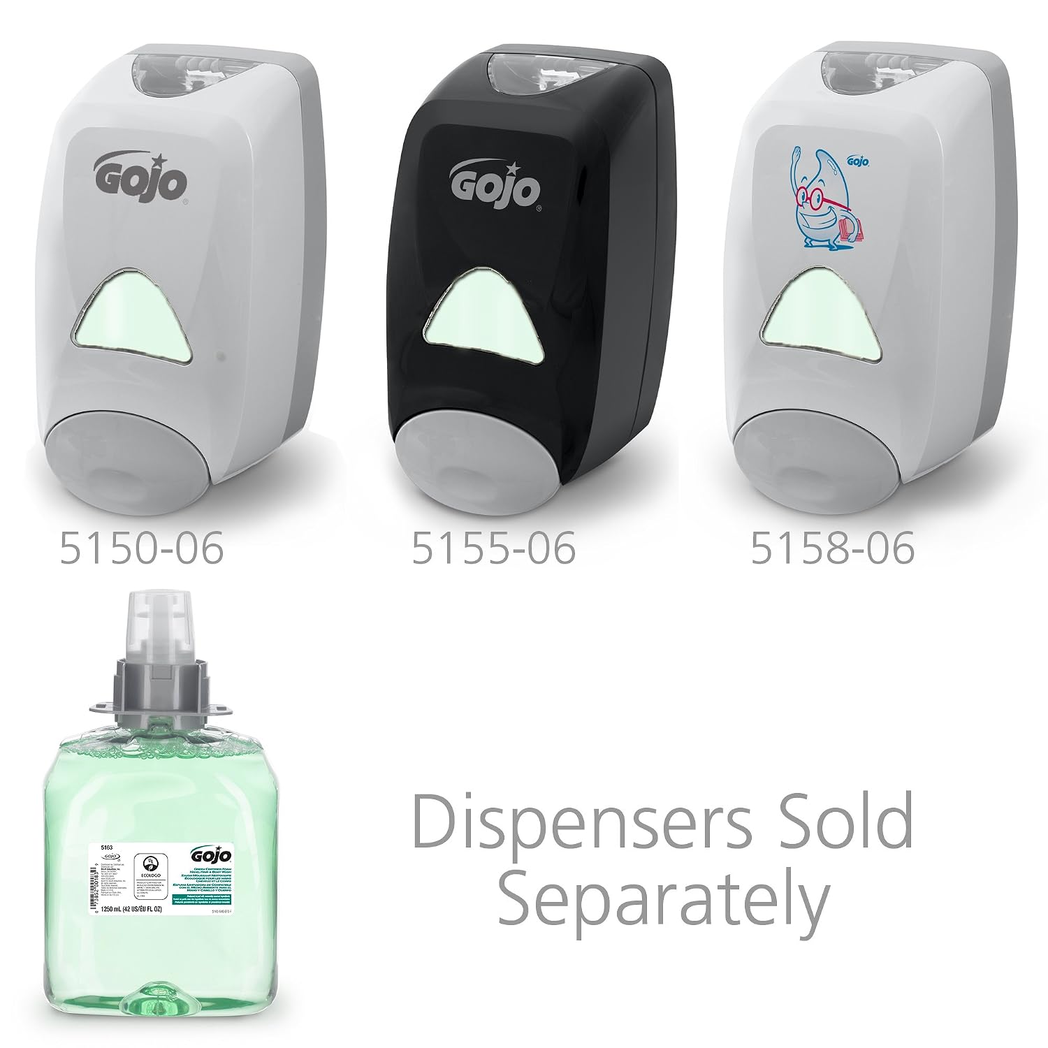 GOJO Green Certified Foam Hand, Hair & Body Wash, Cucumber Melon Scent, 1250 mL Refill FMX-12 Push-Style Dispenser (Pack of 3) - 5163-03