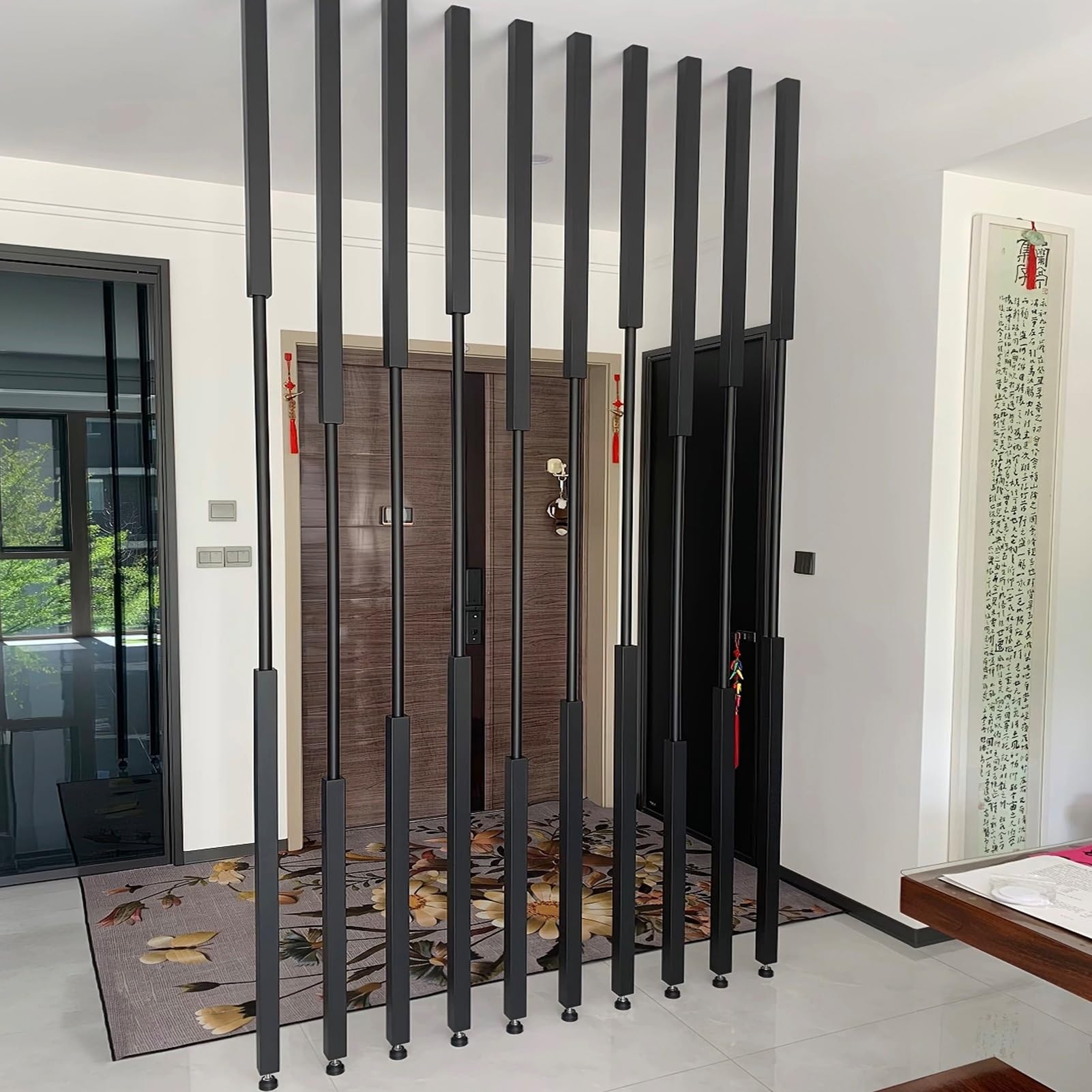 Séparateur de pièce pour salon et bureau, cloison amovible lattes métalliques 300 cm