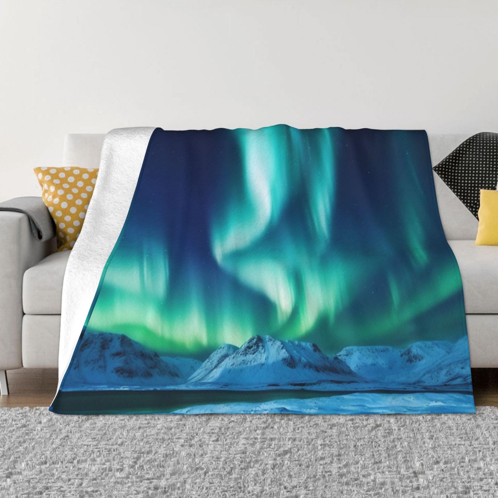 KLOPH Northern Lights Throw Blanket 80"x60" Flannel Fluffy Warm Blanket for Couch, Reversible Plush Blankets for Bed, Comfy Fuzzy Blanket for Sofa, Plush Lightweight-Blankets for All Season