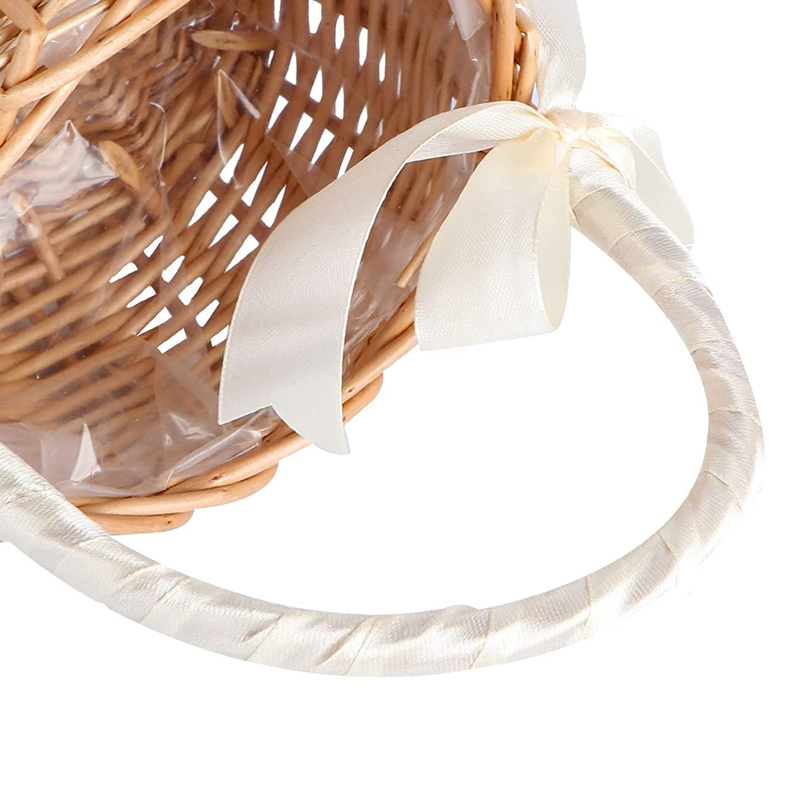 Cestino per Fiori in Vimini, Cestini da Matrimonio in Rattan, Cestino Vimini con Manico Piccolo Matrimonio, Cestino Vimini Intrecciato con Nastro, per la Decorazione della Tavola di Nozze Feste