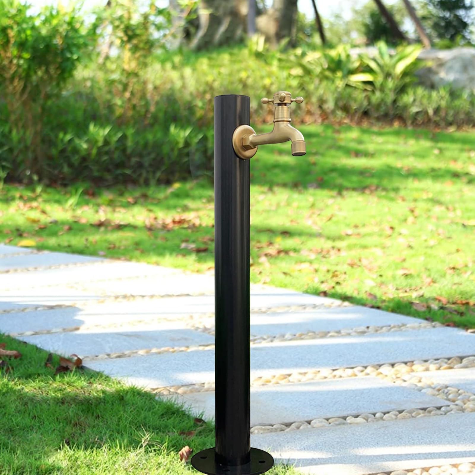 Freestanding Column Garden Water Tap, Black Cylindrical Vertical Pillar Faucet for Lawn Farm Pasture Backyard Irrigation Washing, Antifreeze Frost Free Outside Stainless Steel Column(Height: 60cm/23.6