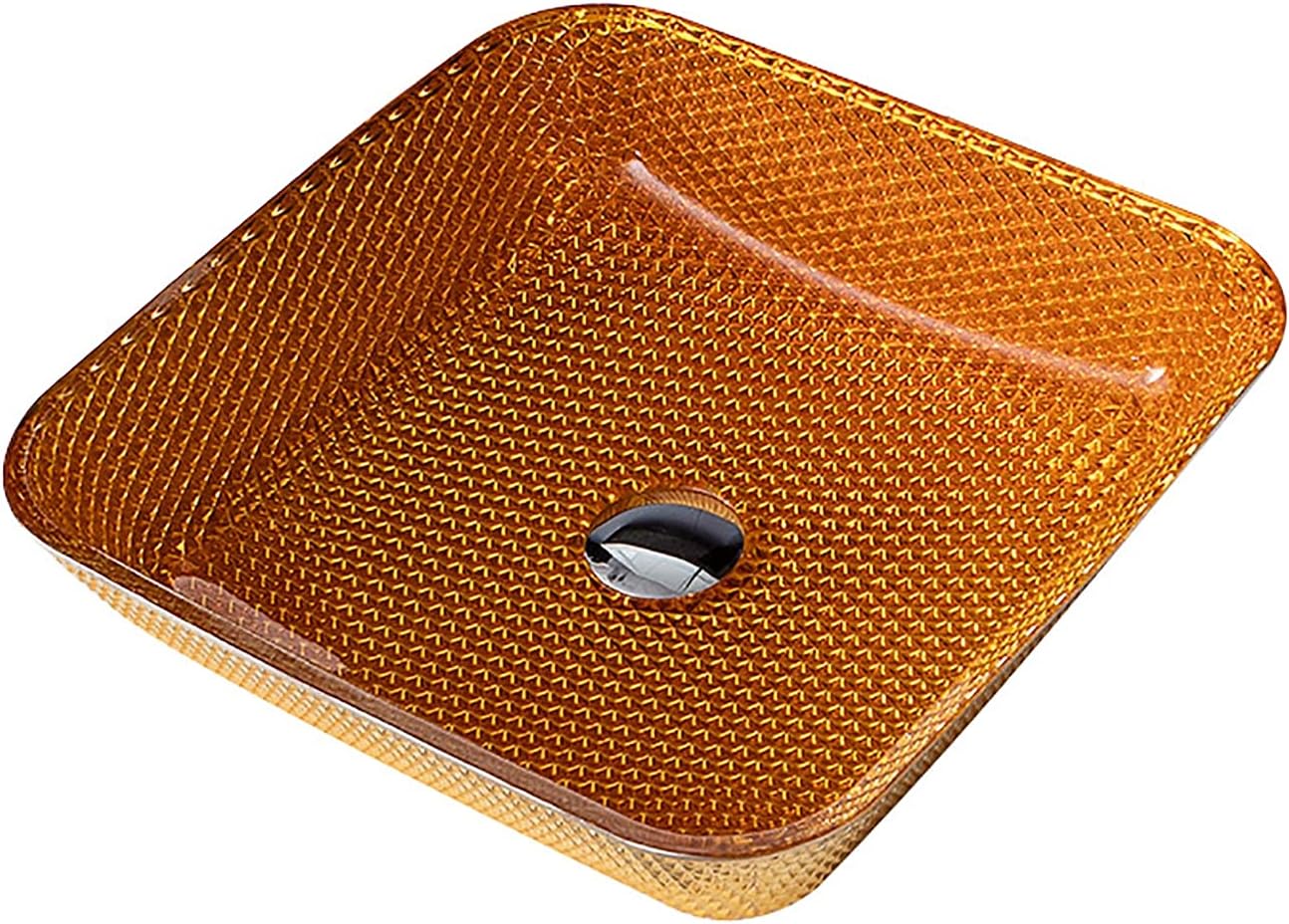 Glass Vessel Sink Square Bathroom Vessel Sink Artistic Vessel Bowl Sink Countertop Vanity Vessel Sink with Pop Up Drain Combo, Mounting Ring, 405×405×105mm,Gold