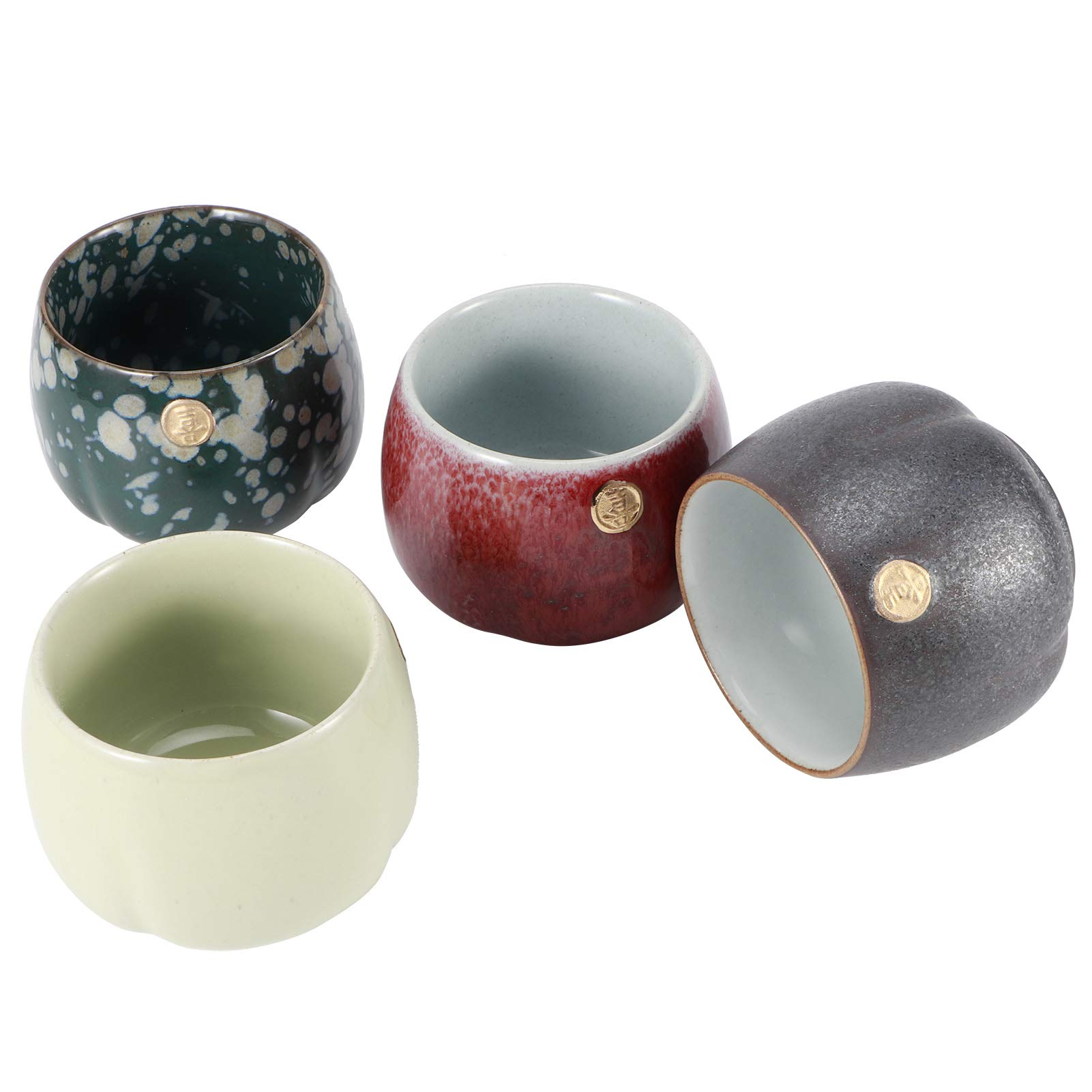 Dpofirs Juego de Tazas de té Horneadas en Horno Retro, 4 Piezas de Tazas de té de Cerámica de Estilo Japonés con Acabado Esmaltado Suave para Beber de Kung Fu y Regalar (Felicidad continua)