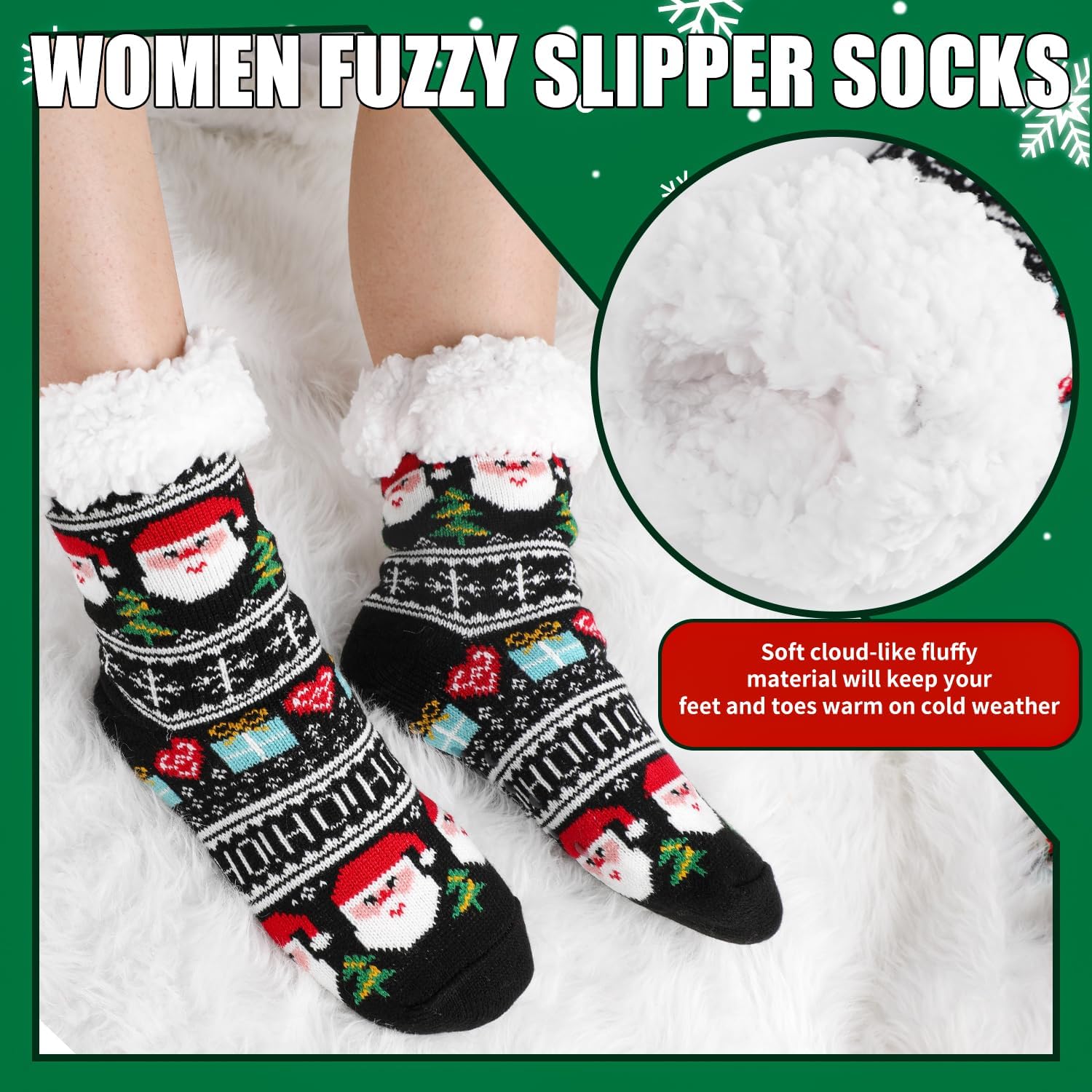 LOMIMOS Christmas Thick Slipper Sock For Women, Xmas Fuzzy Non Slip Socks Comfy Fluffy Warm For Christmas Winter Home Holiday Hostess Gifts - Image 2