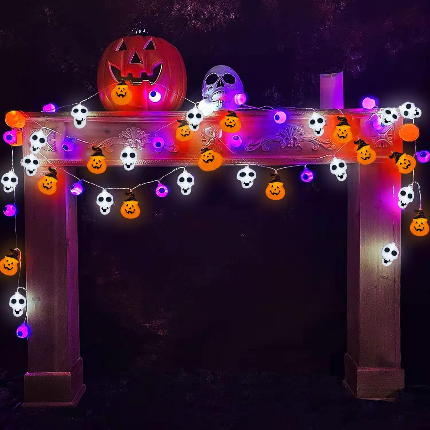 NICPET 9.8 FT Halloween String Lights with 20 Lights Bulbs, LED Lights with Ghost Pumpkin Lights, Holiday Lights for Indoor Outdoor Decor Bedroom Camper Decor Party