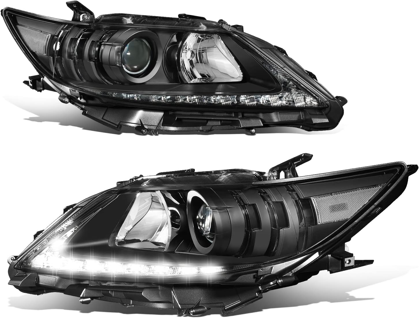 DNA MOTORING HL-OH-ES30013-BK-CL1 LED DRL Projector Headlights Compatible with 13-15 Lexus ES300h ES350, Halogen Model, Black/Clear Reflector