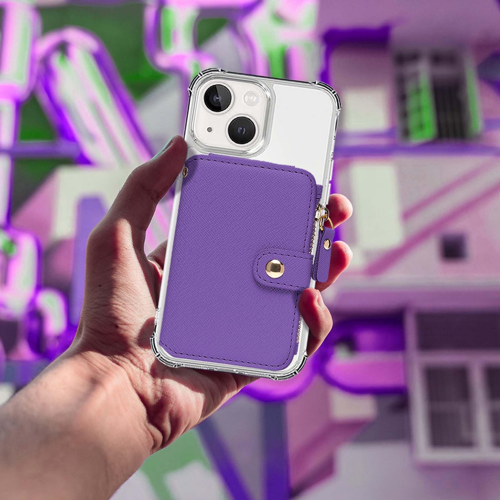 M-Plateau Portfel na telefon, etui na karty kredytowe dla kobiet, przymocowana naklejka 3M, etui na kartę telefoniczną kompatybilne z etui iPhone 15 pro i większością smartfonów (fioletowy), fioletowy