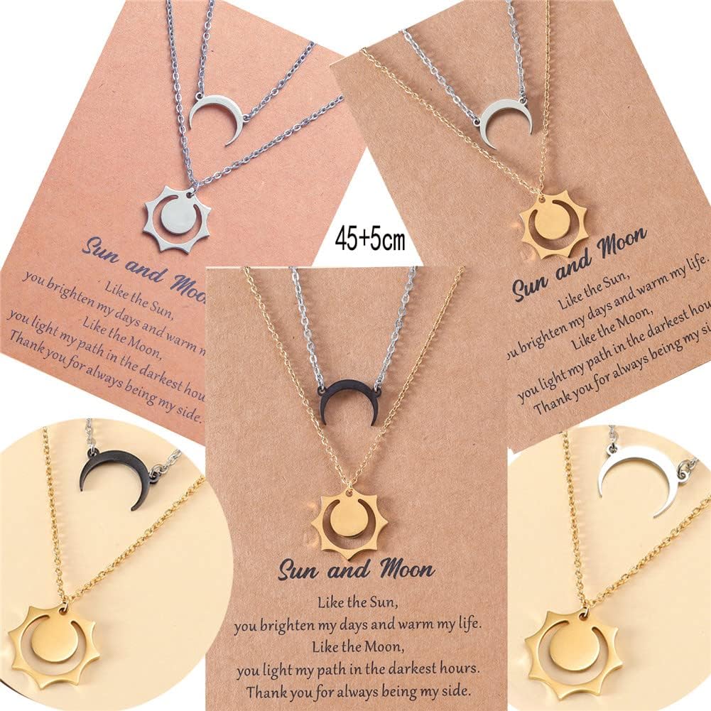 Sun and Moon Necklace for Couples Valentine's Day Couple BFF Necklace for 2 Matching Moon Crescent Sun Stainless Steel Necklace Jewelry Gift