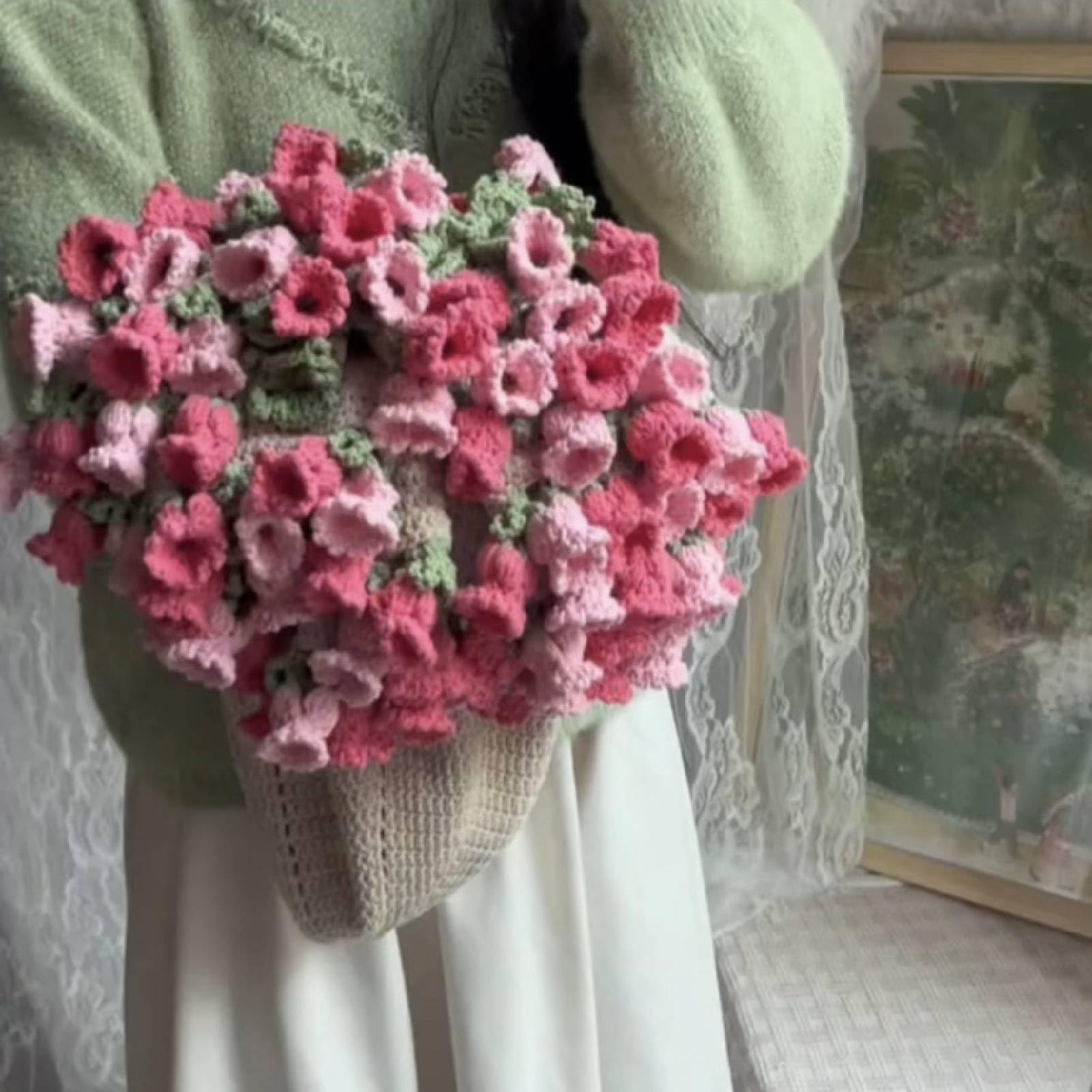 Crochet Flowers Rose Bouquet Blanket, DIY Handmade Rose Blanket, Crochet Rose Bouquet Blanket Material Kit, Soft and Lightweight Romantic Roses Flower Bouquets Knitted Throw Blankets (Red-a)