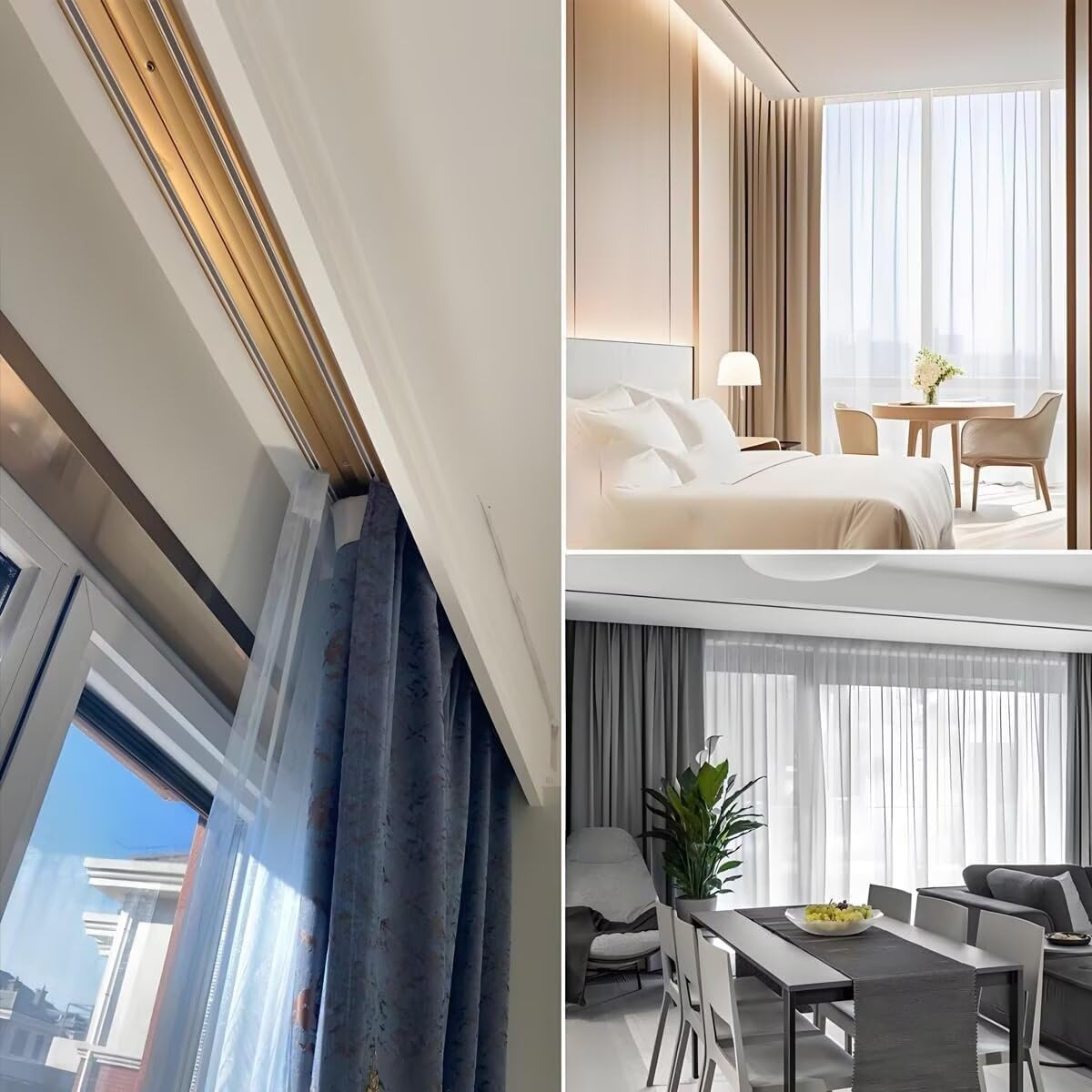 頑丈な2列天井カーテンレール - 部屋の仕切り、寝室、シャワー用のサイレントスライドレールシステム - スムーズな操作、簡単な設置設