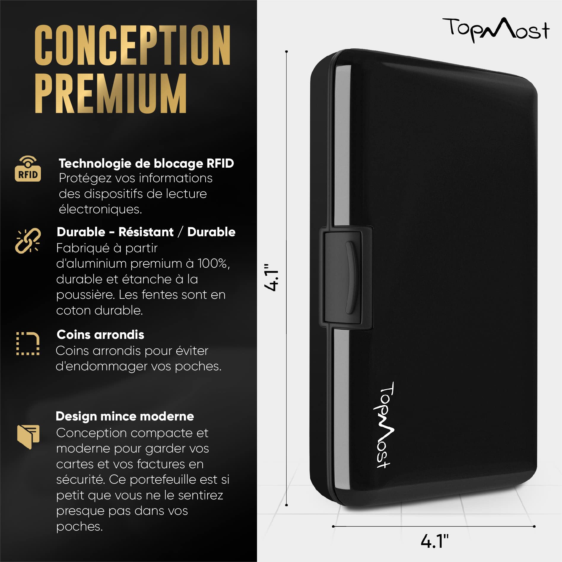 TopMost Étui en Aluminium pour Cartes de crédit avec Protection RFID, pour Hommes et Femmes. Portefeuille Slim pour 12 Cartes et Billets, Anti-vol de données, Support Compact.