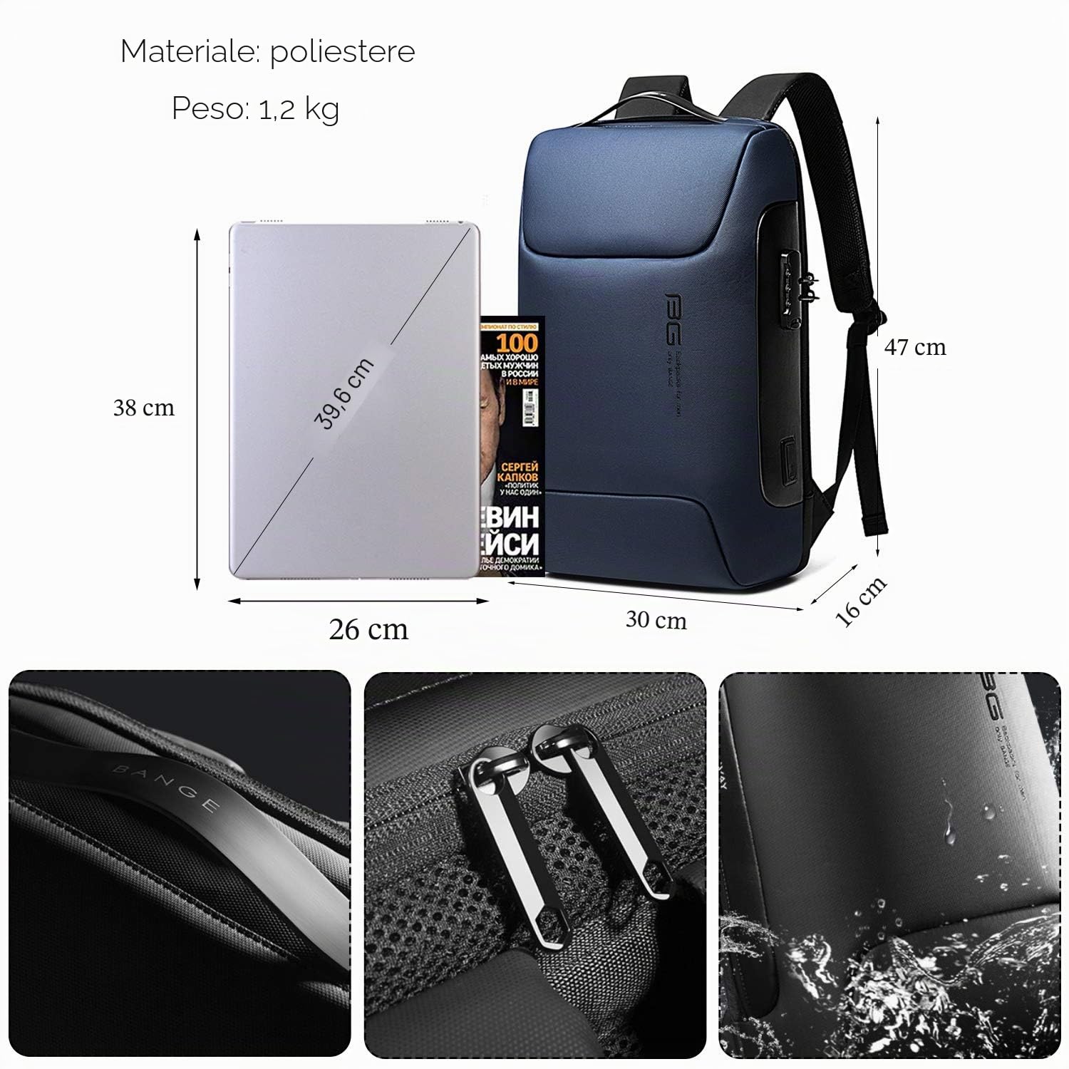 FANDARE Antifurto Zaino Zainetto Scuola con Porta USB Zaino per PC Portatile da Uomo Donna Borsa Universitaria Impermeabile Daypacks per Business Viaggio Lavoro Scuola