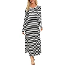 ENJOYNIGHT Women Long Sleeve Nightgown Button Down Sleep Dress with Pockets