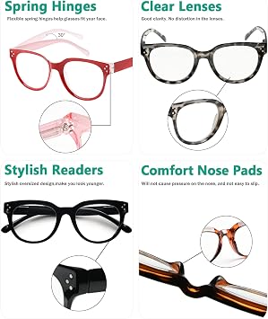 Eyekepper 4-packing Thick Sturdy Reading Glasses Women Stylish Large Readers