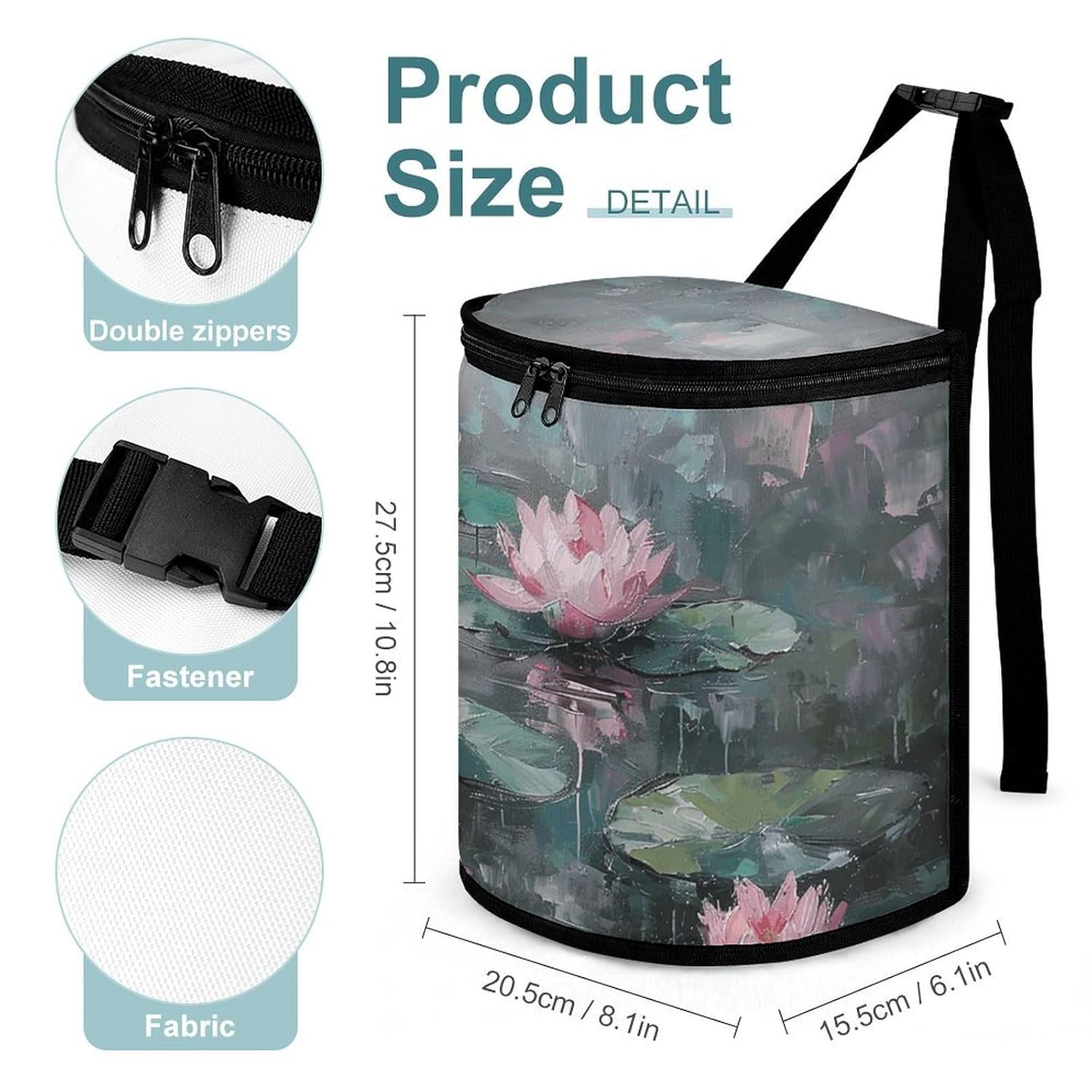 MUSM Leakproof Car Trash Can 2.5 Gallon, Durable Automotive Garbage Bag with Waterproof Liner, Peach Water Lily Painting Trash Bag for Car, Truck, RV & Bathroom