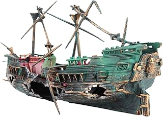 Aquarium Decor, Realistic Resin Shipwreck Fish Tank Decorations, Broken Boat Ornaments Aquarium Decorations with Weathered Masts, Boat Pieces, Shipwreck