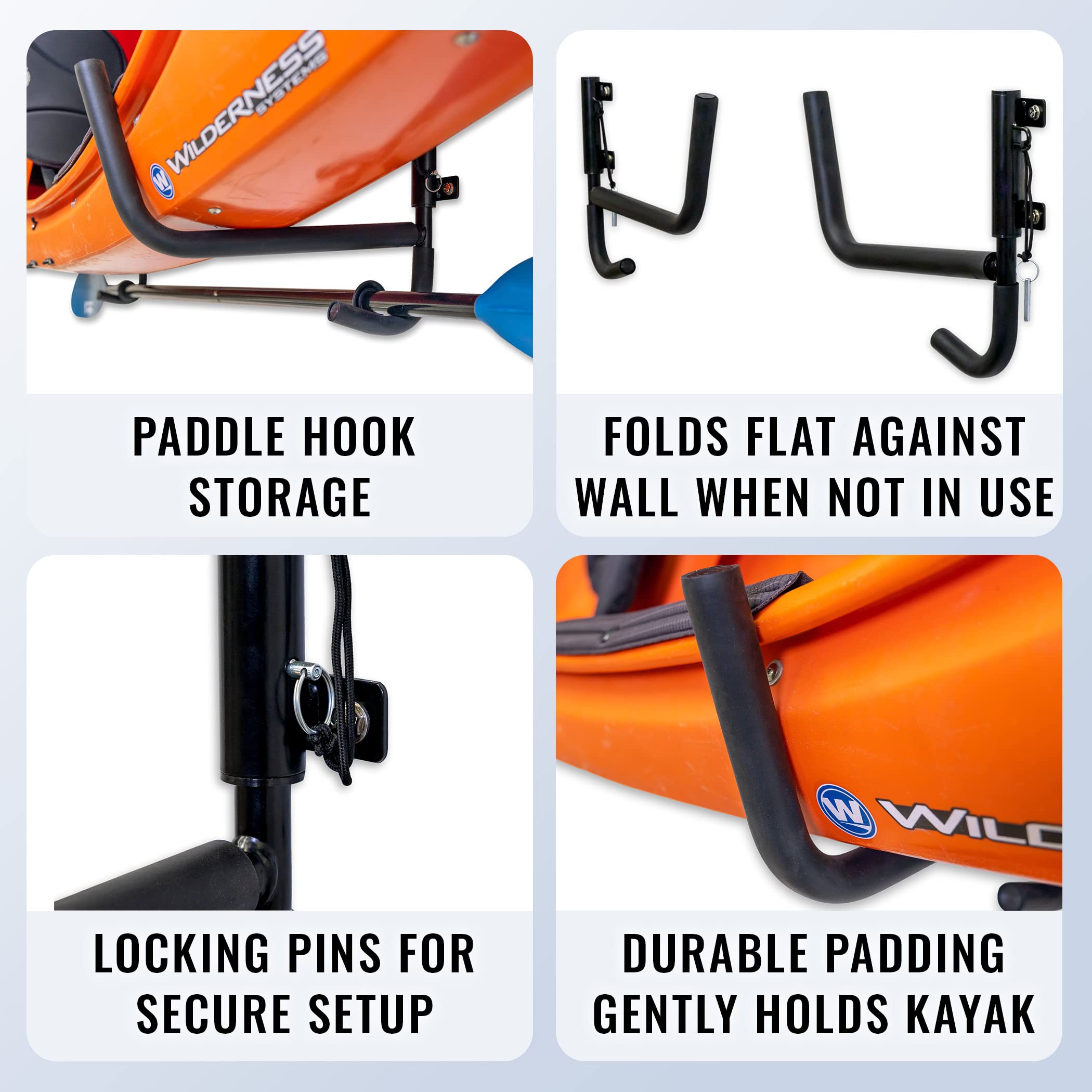 StoreYourBoard Kajakständer für Garage, Schwenkbare Kajak-Wandhalterung, flach zusammenklappbar | Kajak-Aufbewahrungsregal, Kajak-Wandhaken, schwenkbare Klapparme, Paddelhalter, hält 45,4 kg