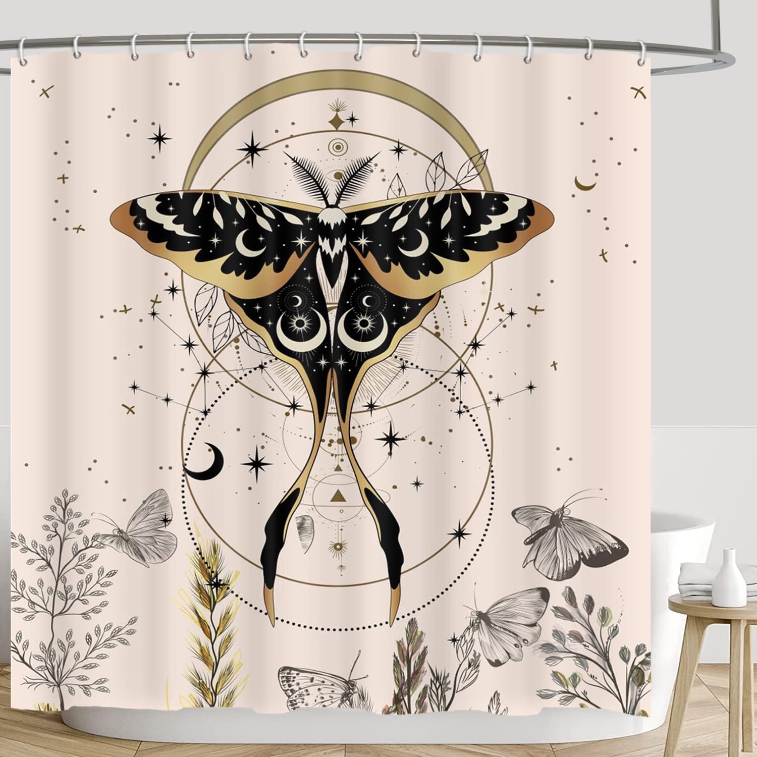 Amazon.com: Leowefowa Moth Butterfly Shower Curtain Retro Witchy Moth ...