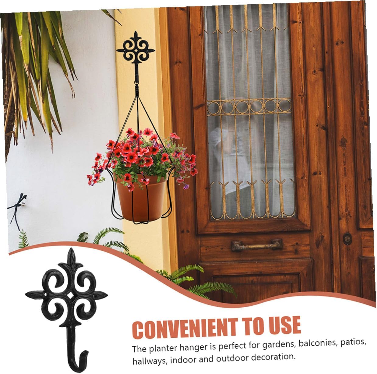 Luxshiny 2pcs Metal Hanging Planter Brackets Hooks for Outdoor Garden Balcony, Heavy-Duty Decorative Flower Pot Holder for Wind Chimes and Wall Hanging Planters
