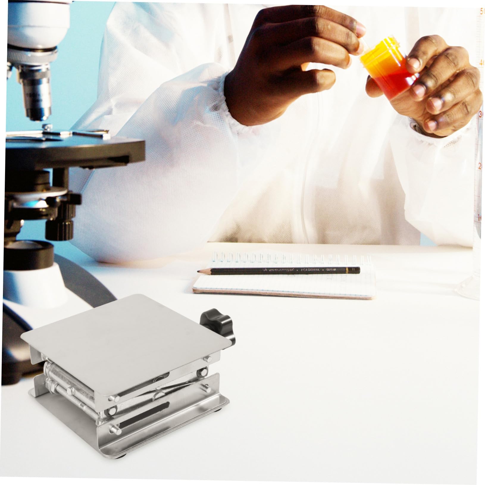 Cabilock Piattaforma Elevatrice in Inox per Laboratorio Supporto per Scientifici e Martinetto Forbice per Esperimenti Chimici e Biologici