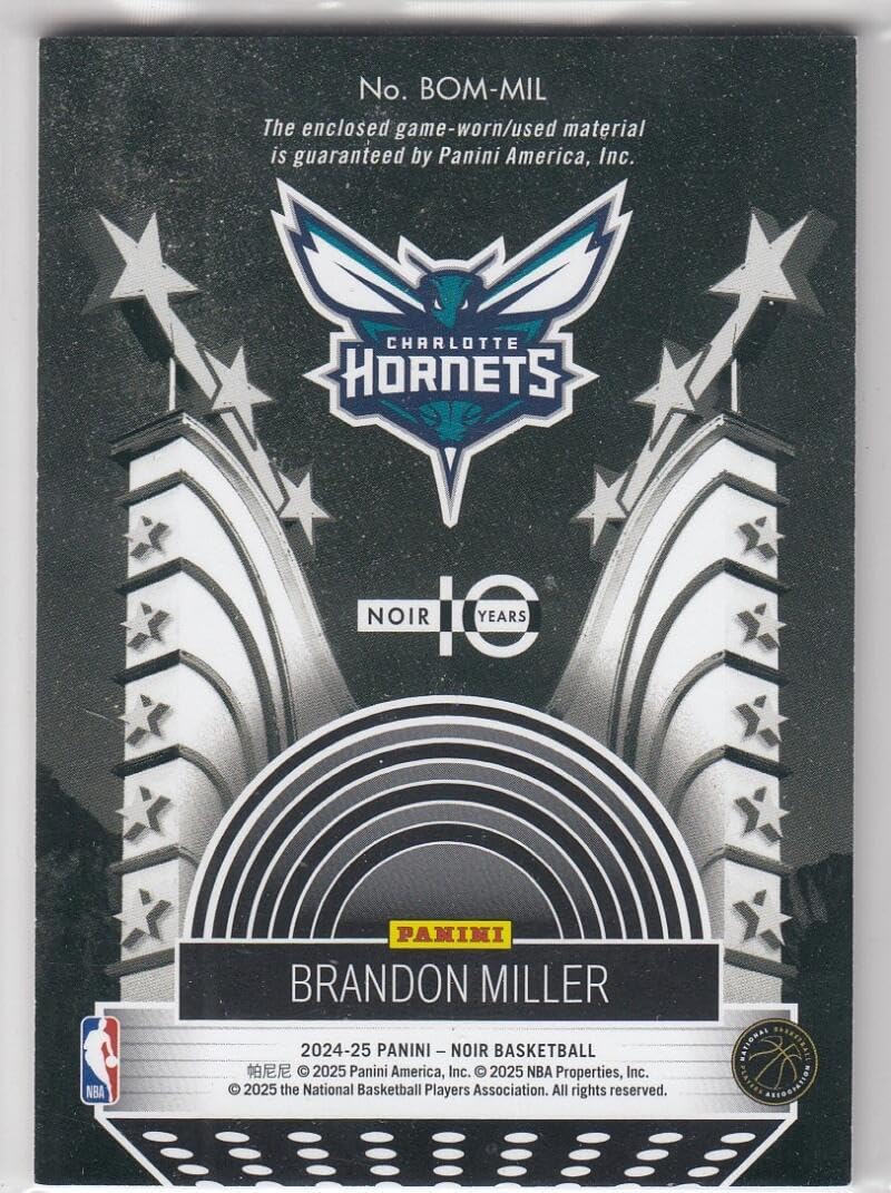 Basketball Trading Card 2024-25 Panini Noir Box Office Memorabilia Holo Gold #11 Brandon Miller EX++ Excellent++ MEM 6/10 Hornets