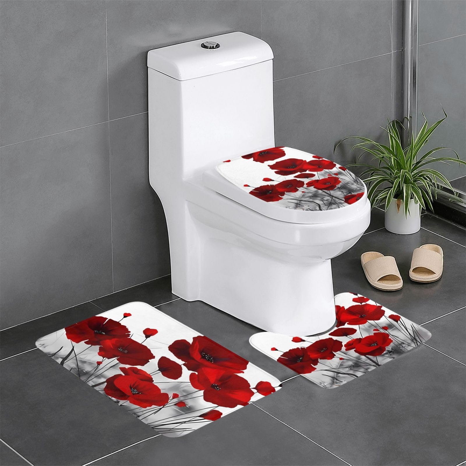 Alfombras de baño amapola roja juego de 3 piezas de 24 x 16 pulgadas suaves
