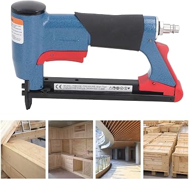 Pneumatic Staple Gun, 21 1/4in to 5/8in Upholstery Stapler 140 Nails Capacity Brad Stapler Air Powered Staple Gun for Woodworking, Furniture Maintenance, Floor Decoration