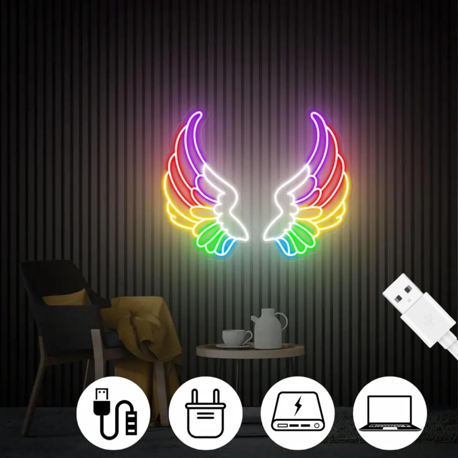 Wings Neon Sign, Custom Angel Wings Led Sign, Bar Salon Room Bedroom Sign for living room bedroom decoration,Christmas gift,Birthday Gift,Teen Girl Kid Room Party, Gift For Her