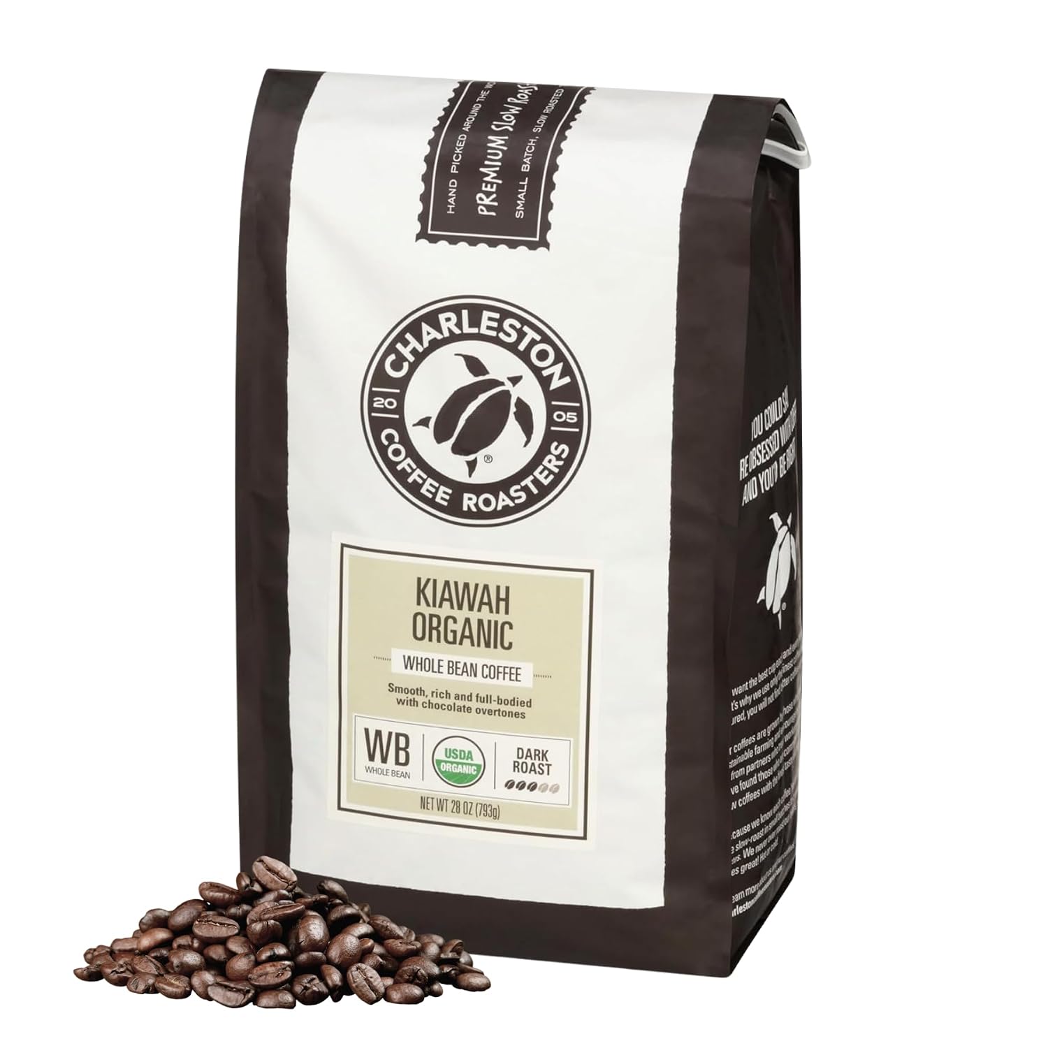 Charleston Coffee Roasters | Specialty Organic Whole Bean Coffee | Hand Picked, Premium Slow Roast | (Kiawah, Dark Roast) 28oz