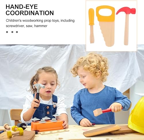 Miniatura 8 de jojofuny 1 juego de juguete de martillo de madera, juguetes de herramienta de simulación, herramientas de mantenimiento de martillos de simulación,