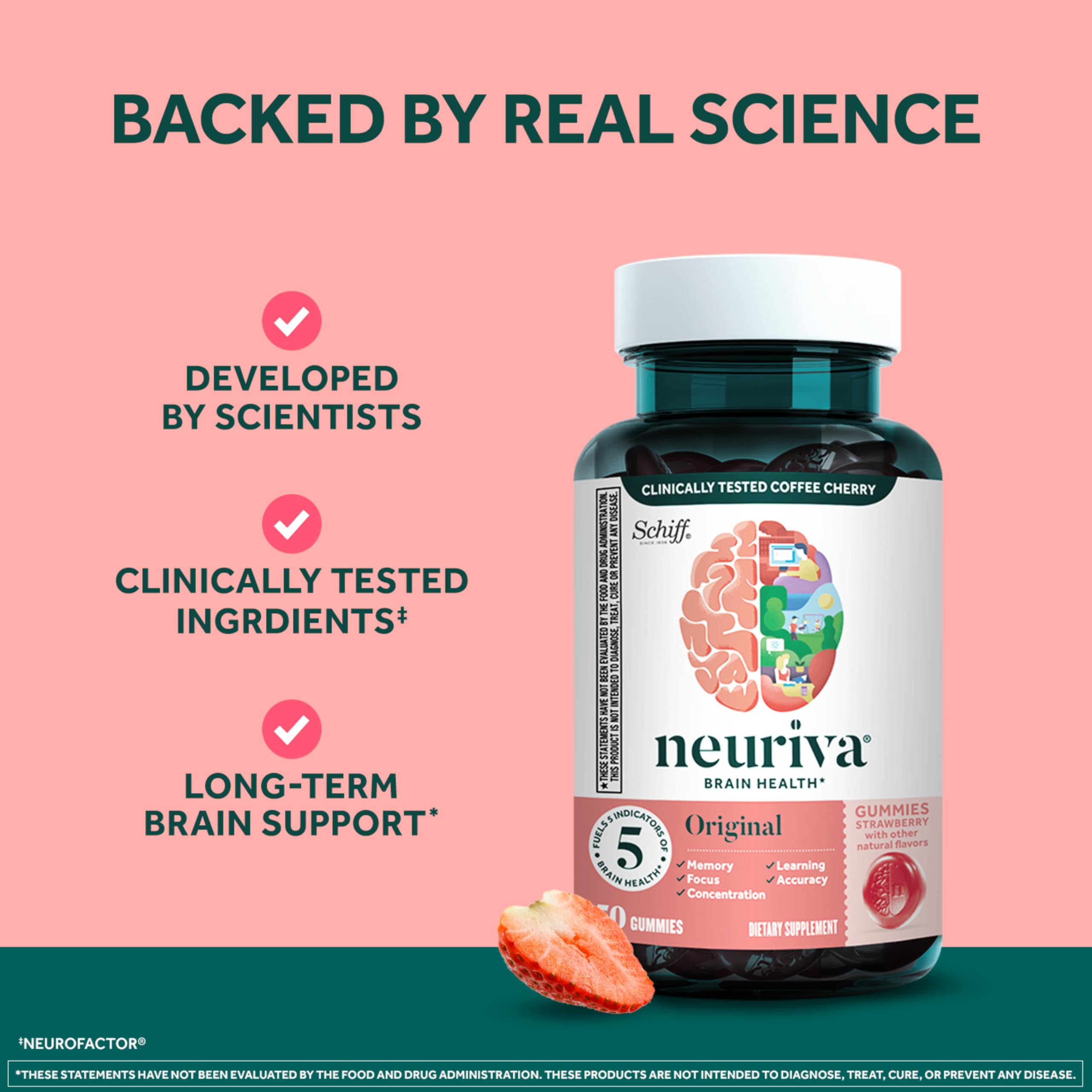 NEURIVA Original Brain Supplements - 50 Count Strawberry Gummies — Amazon image 5