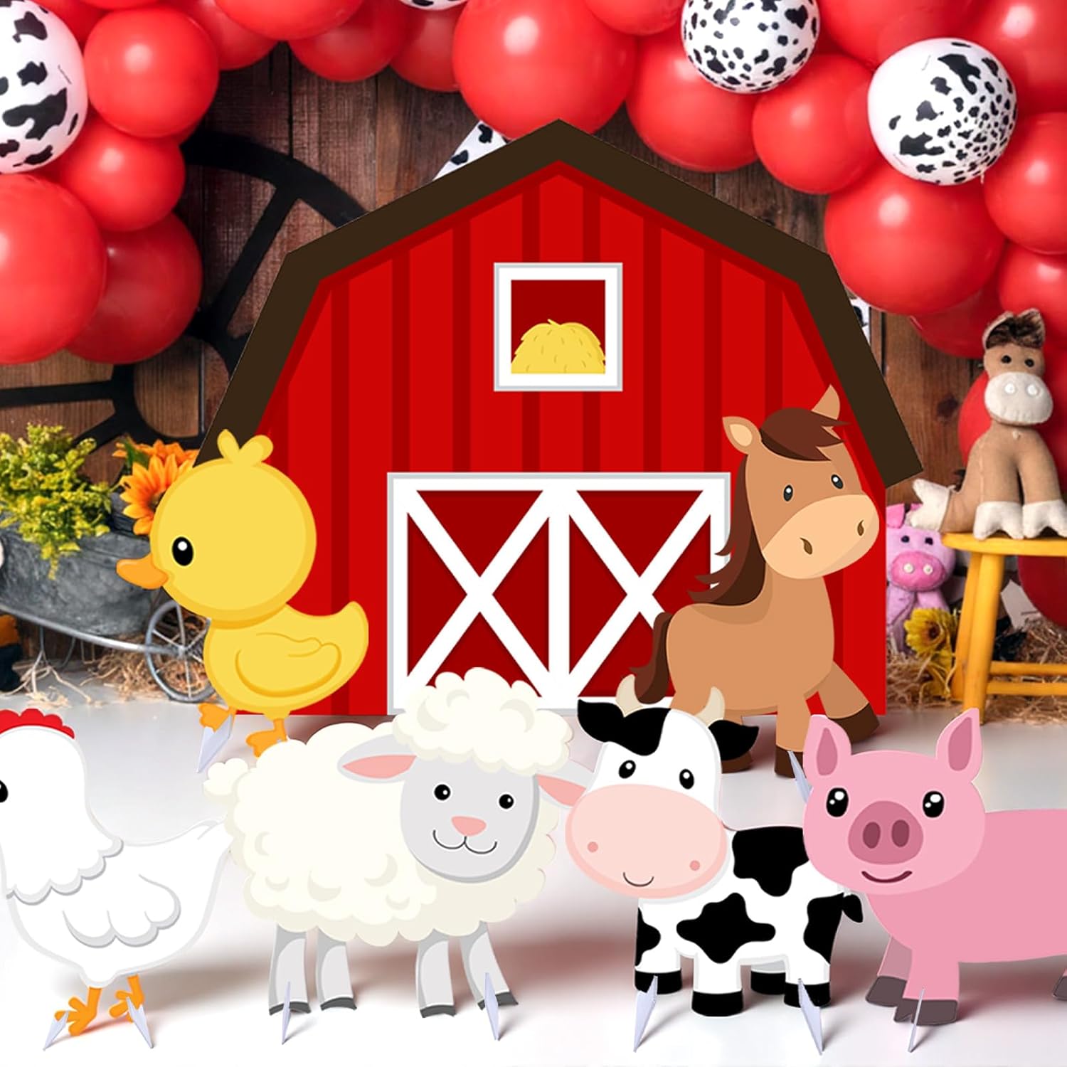 7 Pcs Large Farm Animal Cardboard Cutouts 34.3 Inch Farm Animal Birthday Party Decorations Barnyard Birthday Baby Shower Supplies Farmhouse Theme Barn Lawn Classroom Yard Photography Decor