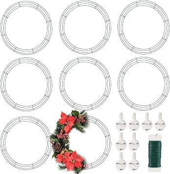 8 Pack 16 Inch Metal Wreath Frame for Crafts DIY Front Door Wreaths Christmas New Year Valentines Wedding Garden Home Party Decoration with 38 Yard Paddle Wire