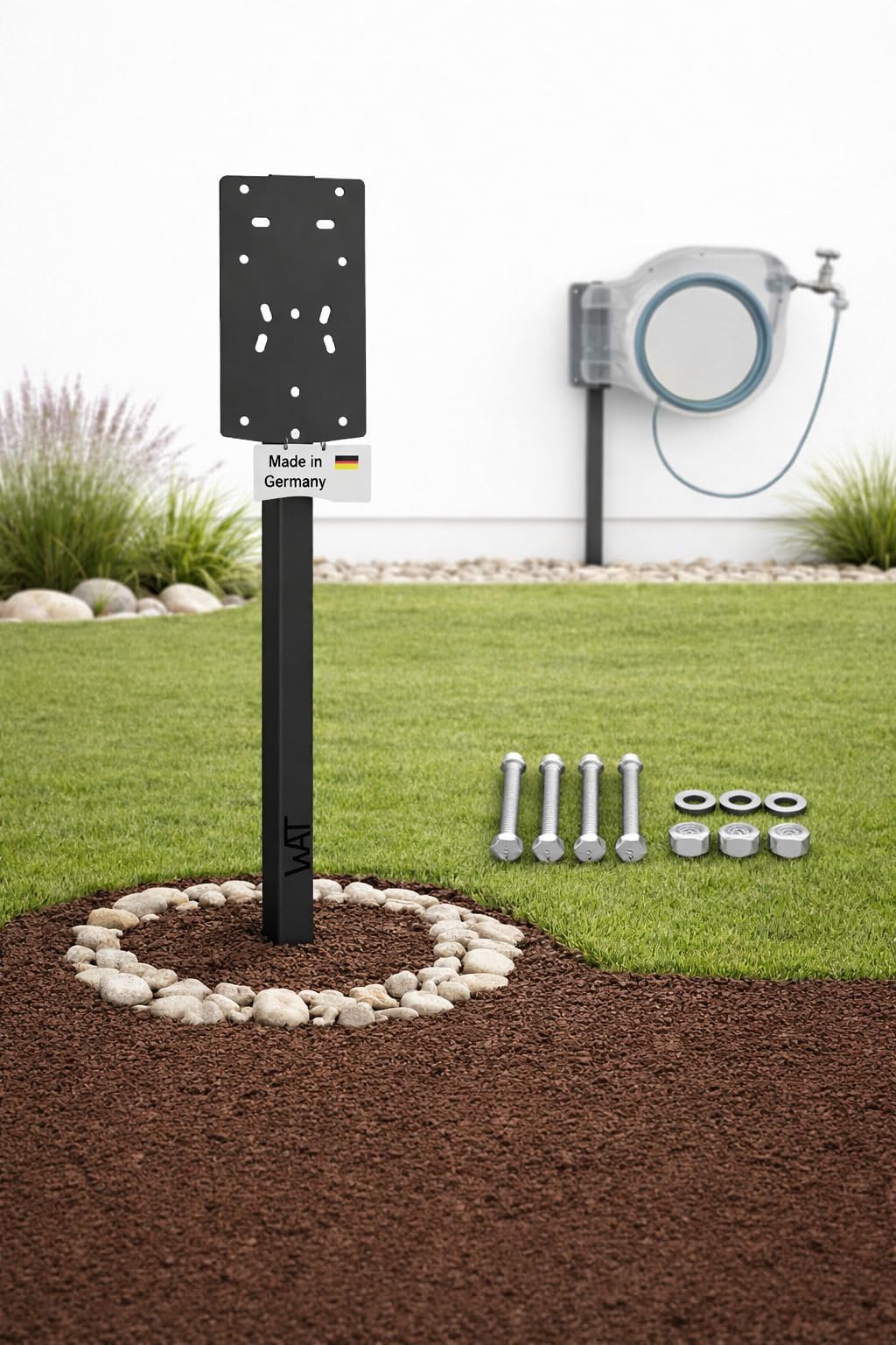 Soporte para caja de manguera y carrete de manguera, independiente y estable, compatible con Gardena, Amazon Basic y más, no requiere montaje en pared