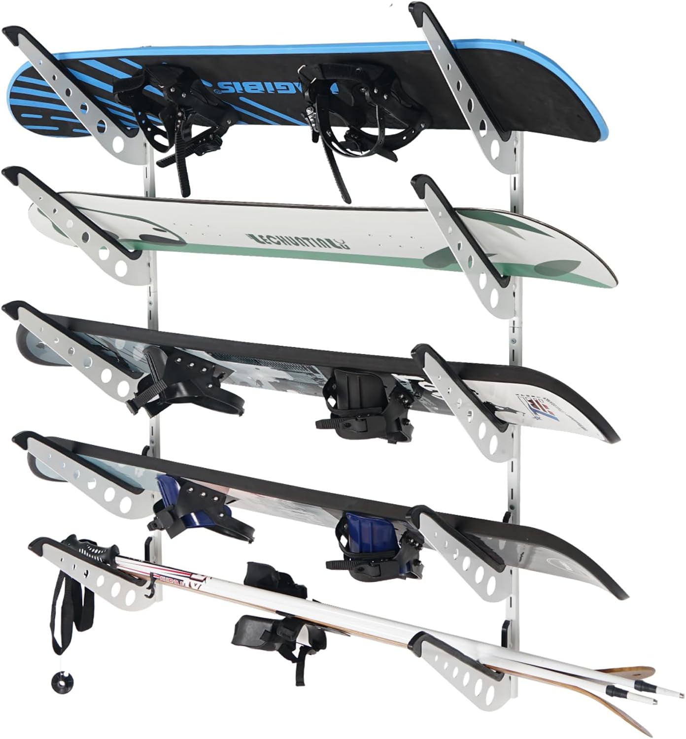 Snowboard Wall Racks, Adjustable Storage Rack for Ski, Surfboard, Wakeboard, Snowboard Wall Mount Display, White/Black