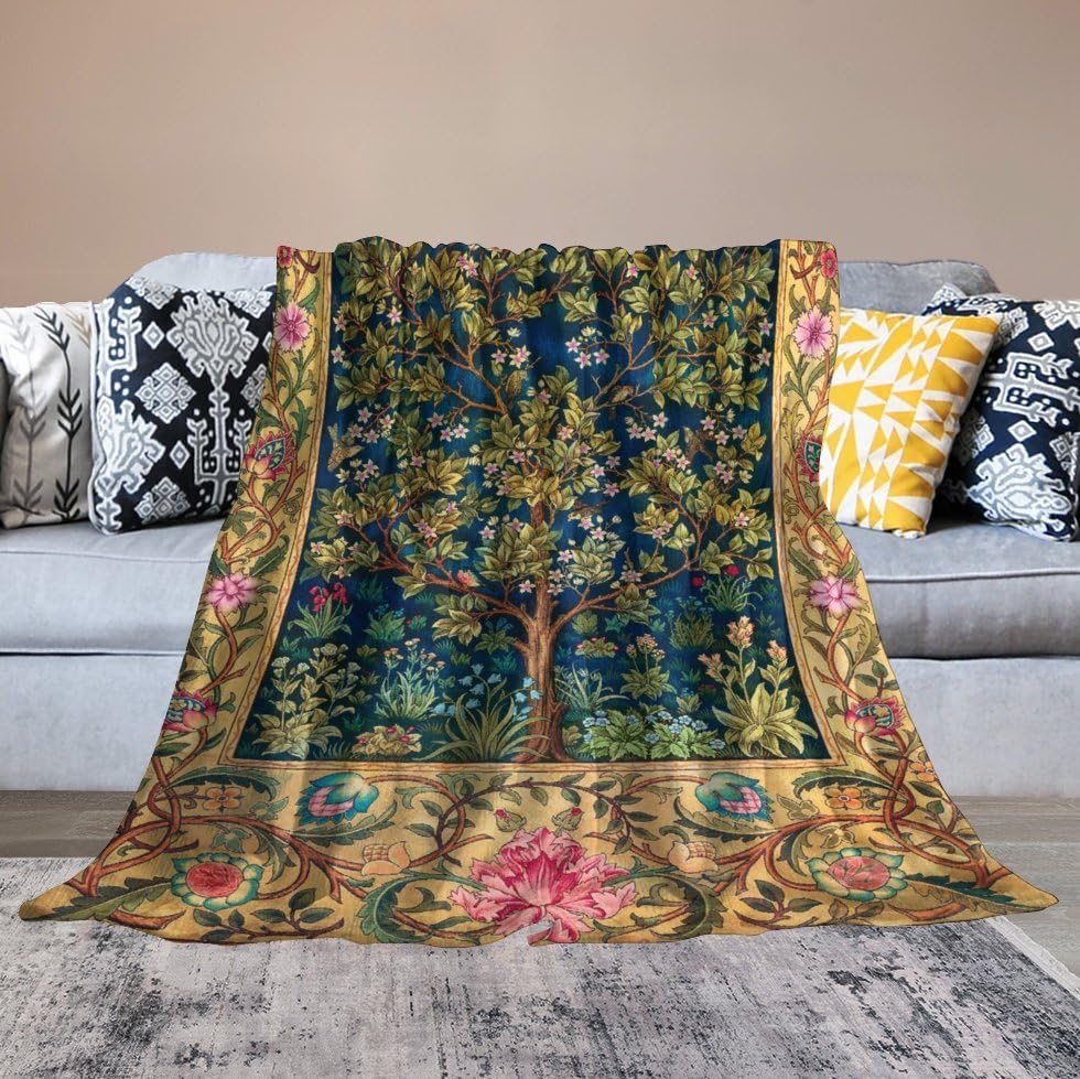 Tree of Life Floral Blanket,William Morris Original Design Super Soft Flannel Throw Blanket for Bed Sofa 30"x40" - Image 6