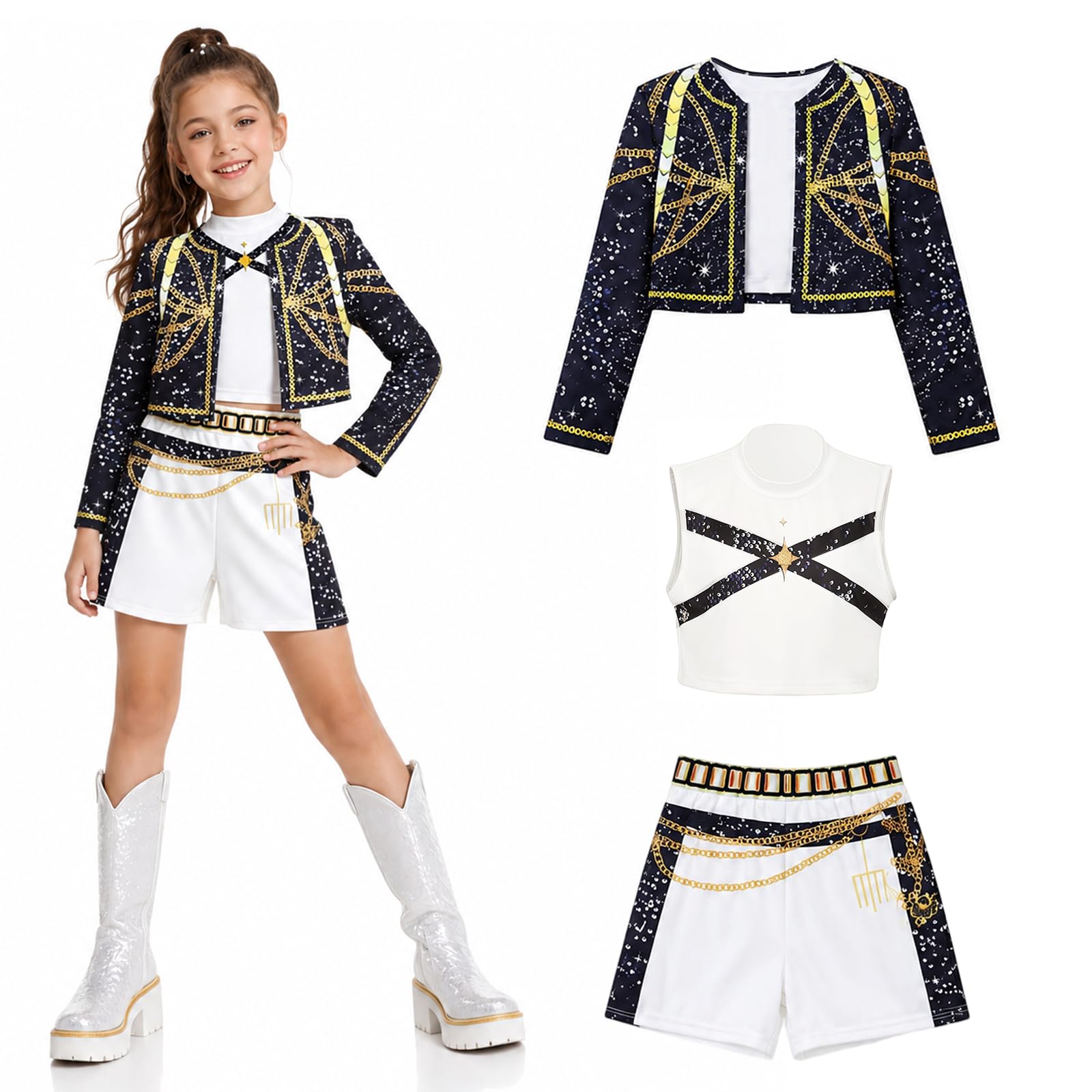 BORISCA Kpop Outfits for Girls Set, Halloween Costume for Girls(120-150cm)