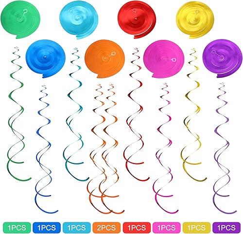 Miniatura 5 de Nezyo 30 decoraciones de gnomos para fiesta de cumpleaños, decoración de remolinos de feliz cumpleaños, espirales colgantes, serpentinas de techo