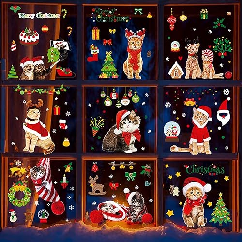 Miniatura 3 de Adhesivos de Navidad para ventana, calcomanías de doble cara para decoración de ventana, diseño adorable de copos de nieve de Navidad con Papá Noel,