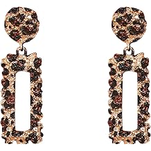 Leopard Print Hollow Geometric Large Square Dangle Stud Earrings for Women Bohemian Vintage Irregular Statement Earrings Party Jewelry