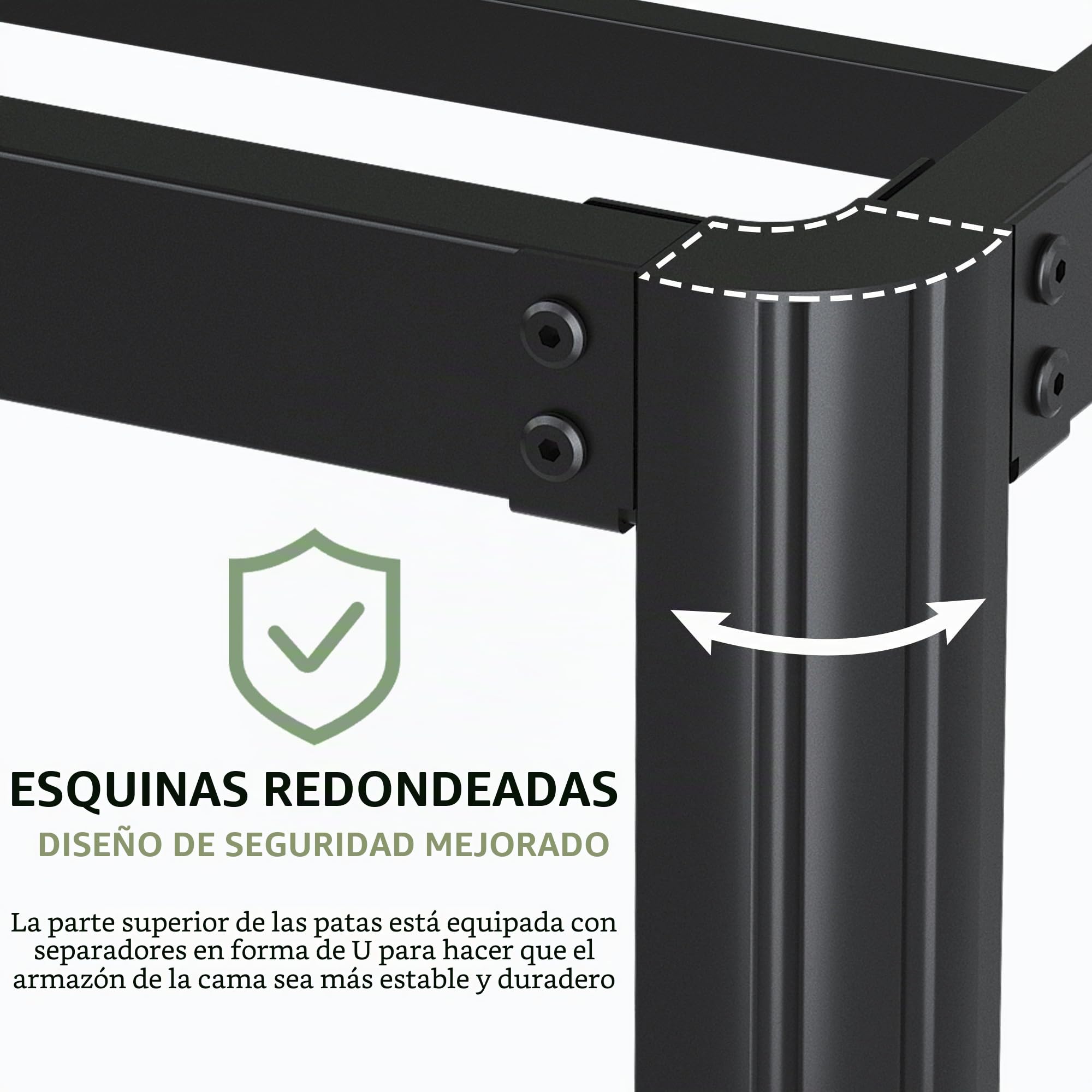 Lutown-Teen Cama de Metal de 160 x 200 cm con Patas Redondas, 36 cm de Altura, Marco de Cama con somier de láminas de Metal, Negro